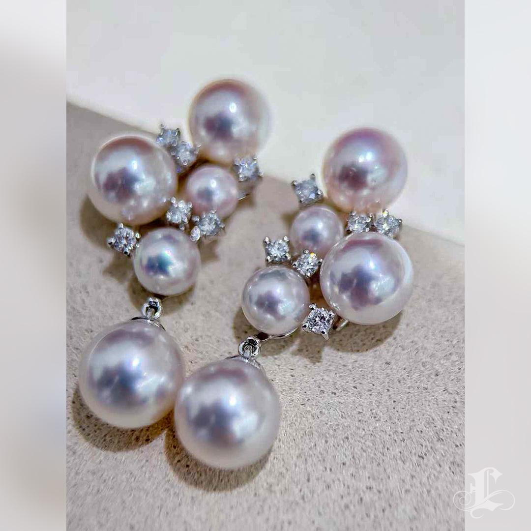 【Sculpted Geometry】Aurora Luster Akoya Pearl and Diamond Bouquet Earrings For Sale 2