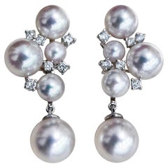 【Sculpted Geometry】Aurora Luster Akoya Pearl and Diamond Bouquet Earrings