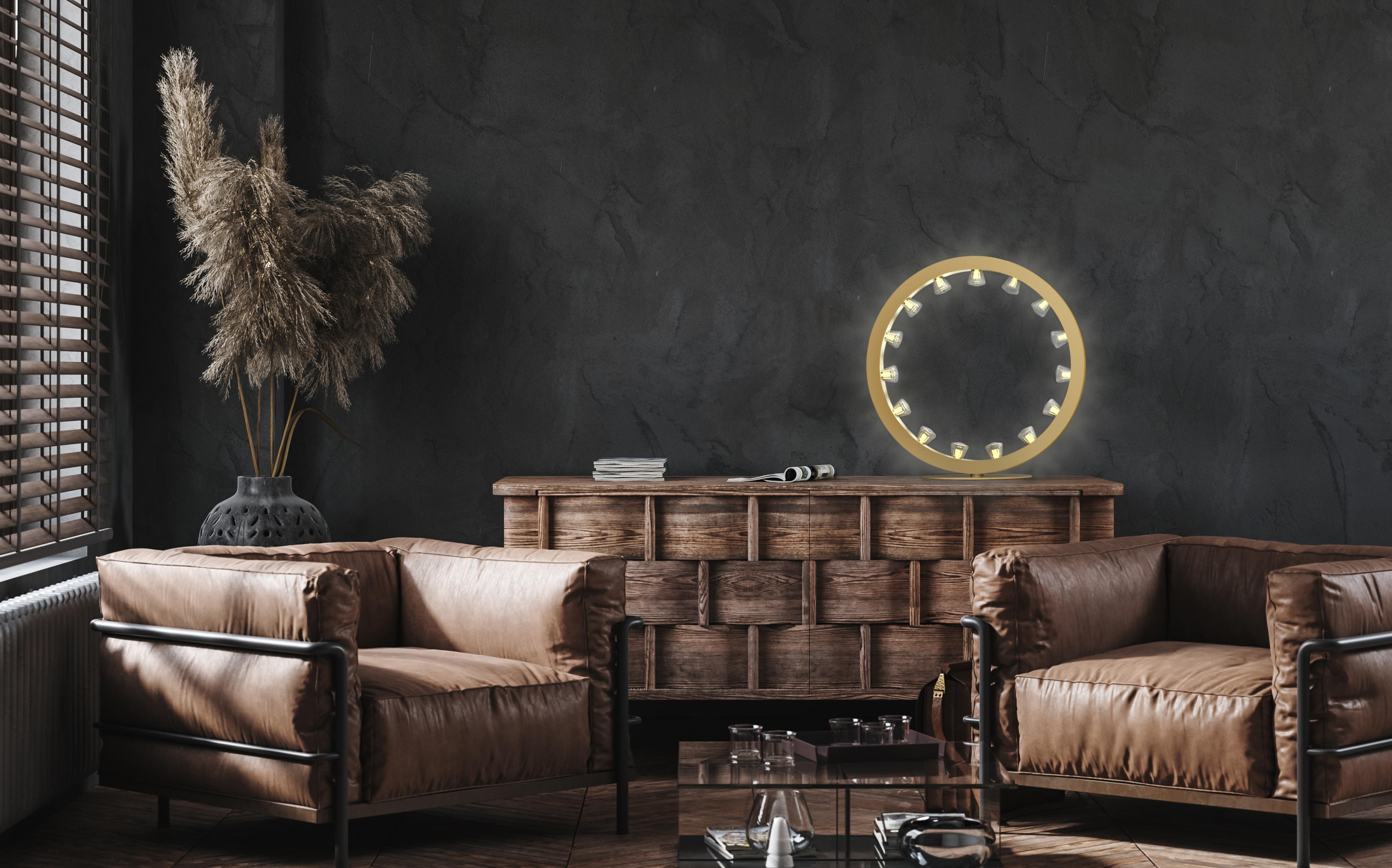 Post-Modern Aurora Mini Circular Anodized Black Table Lamp by JSPR For Sale