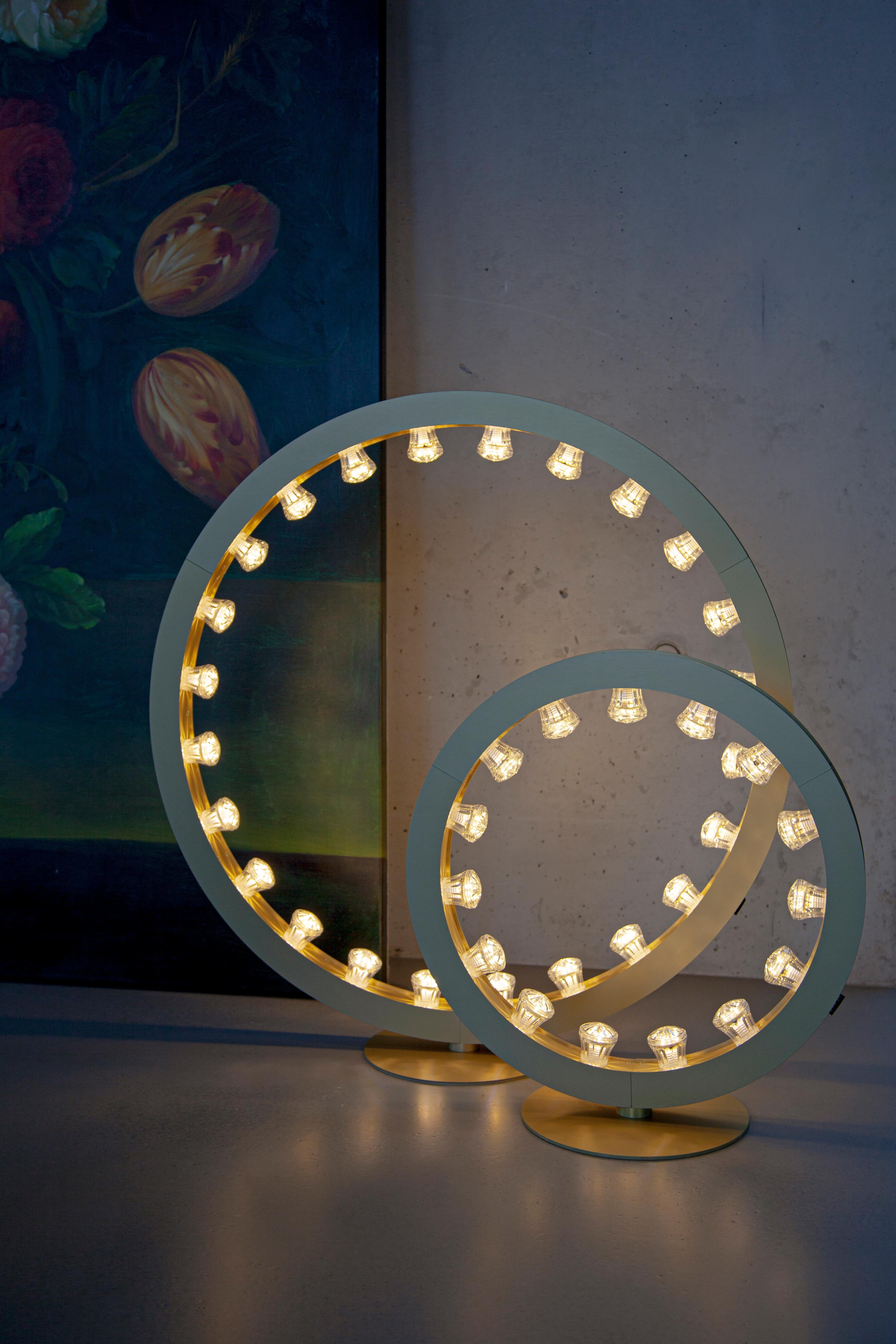 Contemporary Aurora Mini Circular Anodized Black Table Lamp by JSPR For Sale