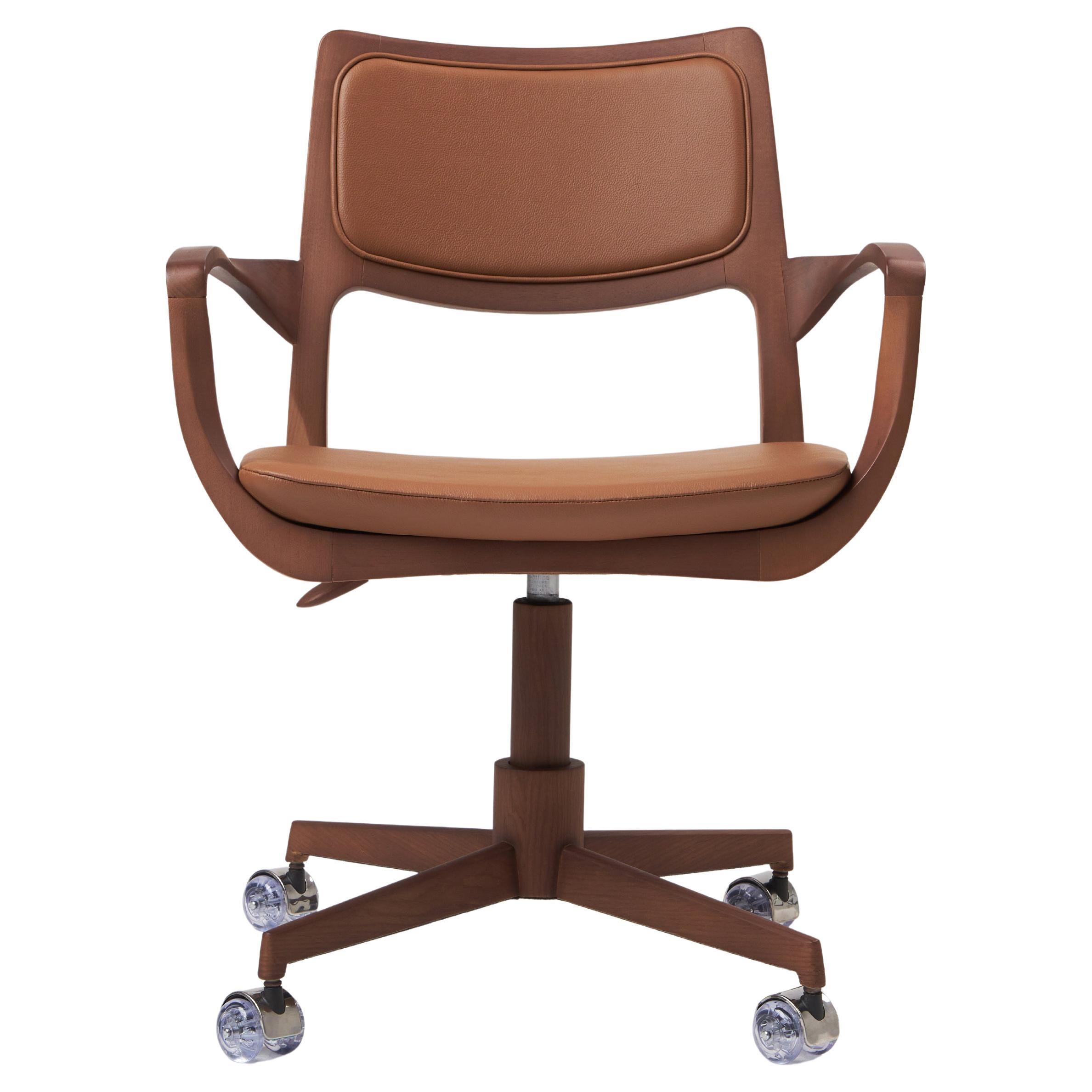 Aurora Office Chair by Designer Simonini, Solid Wood, Swivel