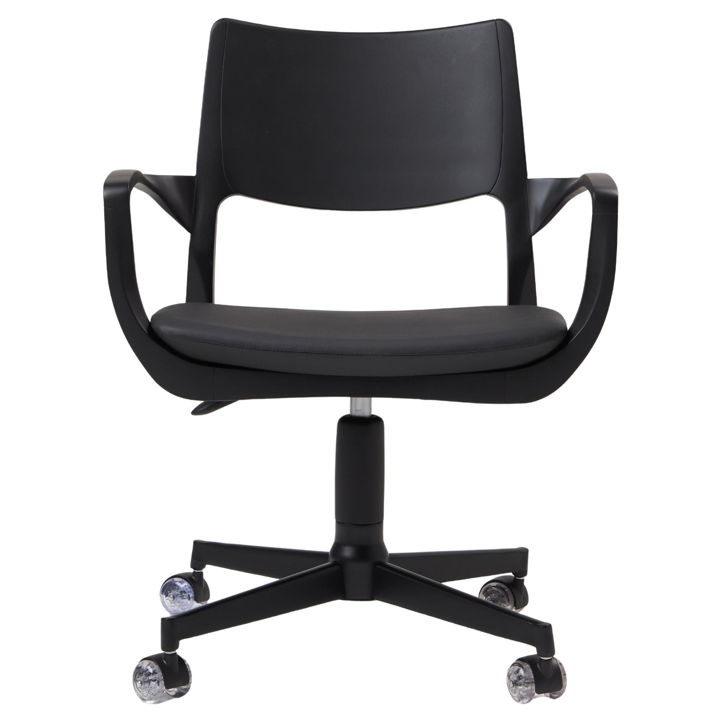 Aurora Office Chair by Simonini: Black Wood & Leather, swivel, adjustable height