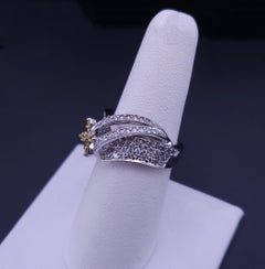 Aurora Pavé Diamond Crossover Ring in 14K White Gold with Yellow & White Diamond