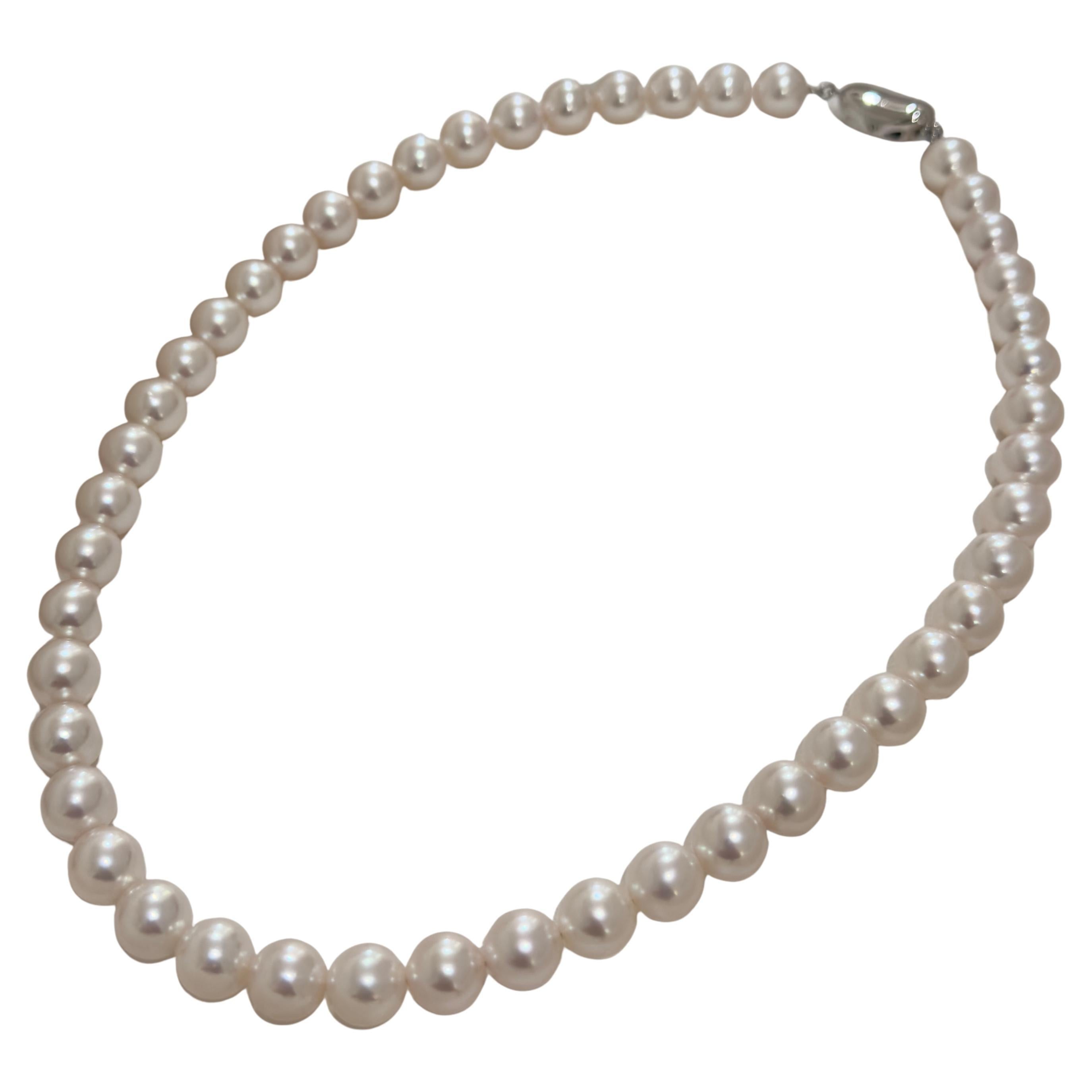 Aurora Rose Premium 8.5 - 9.0 mm Akoya Pearl Strand Necklace For Sale