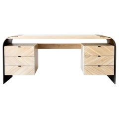 Aurora Sculptural Curved Steel and Solid Ash Wood Desk by Autonomous Furniture