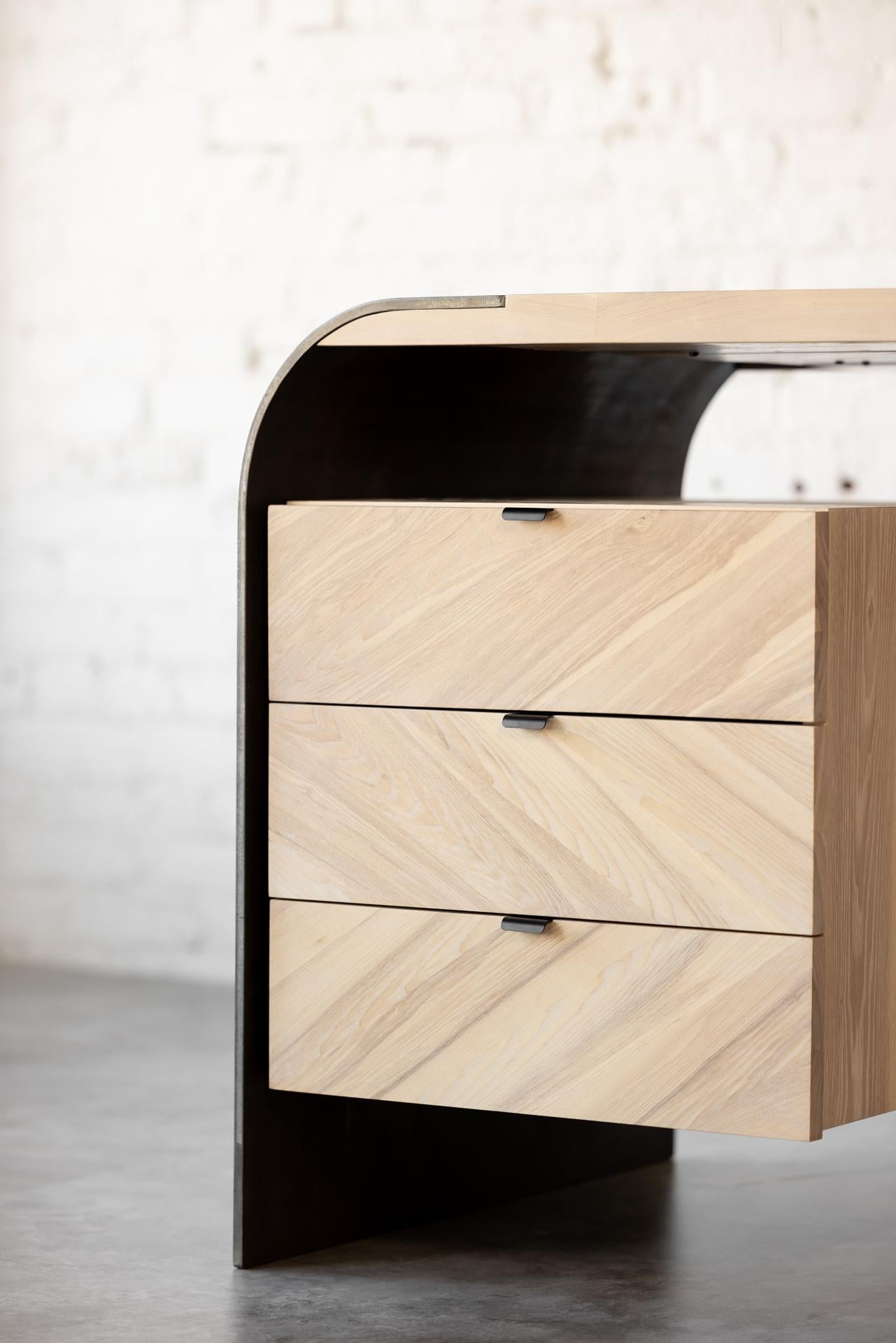 Aurora Sculptural Steel and Ash Wood Desk by Autonomous Furniture For Sale 3