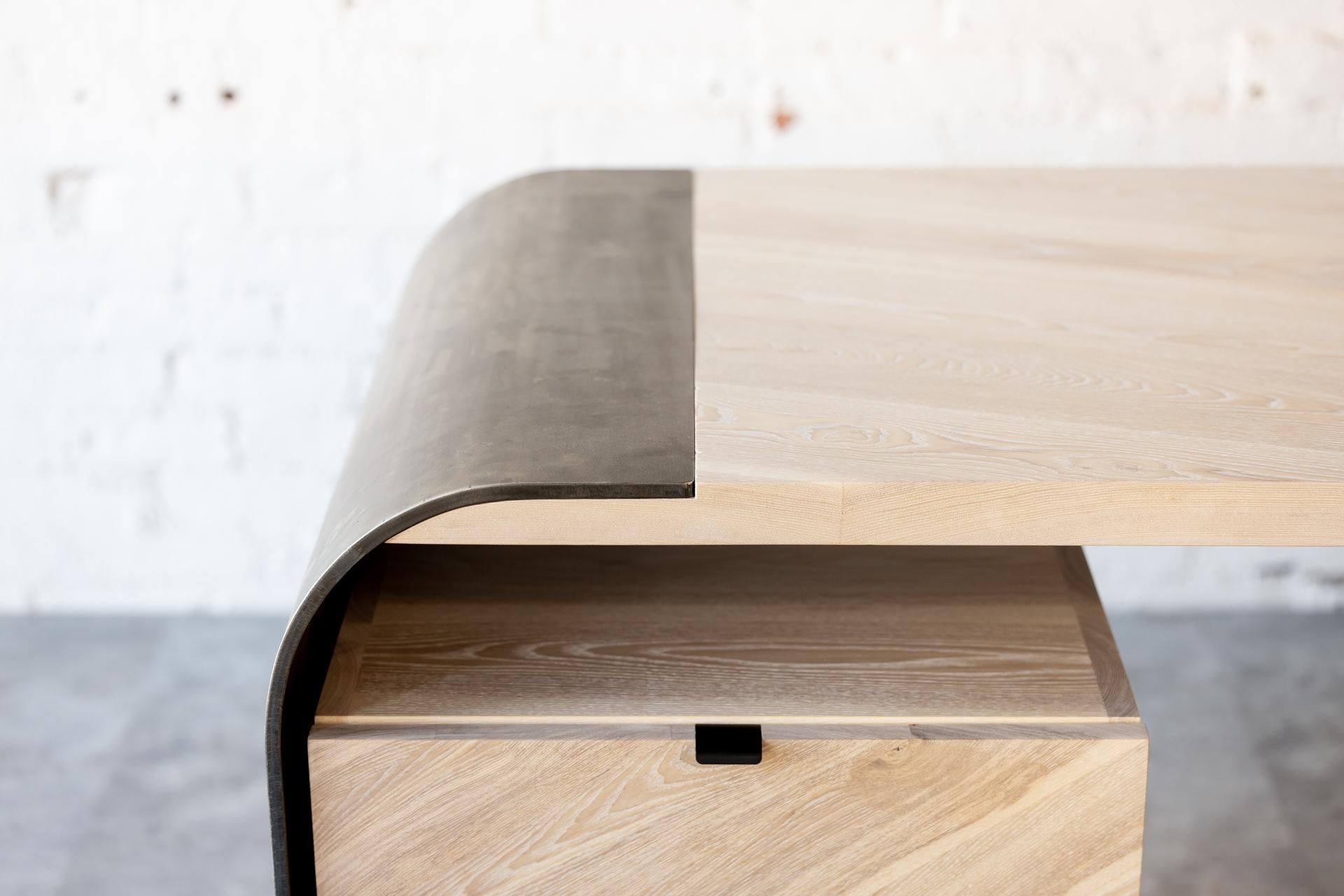 Aurora Sculptural Steel and Ash Wood Desk by Autonomous Furniture For Sale 5