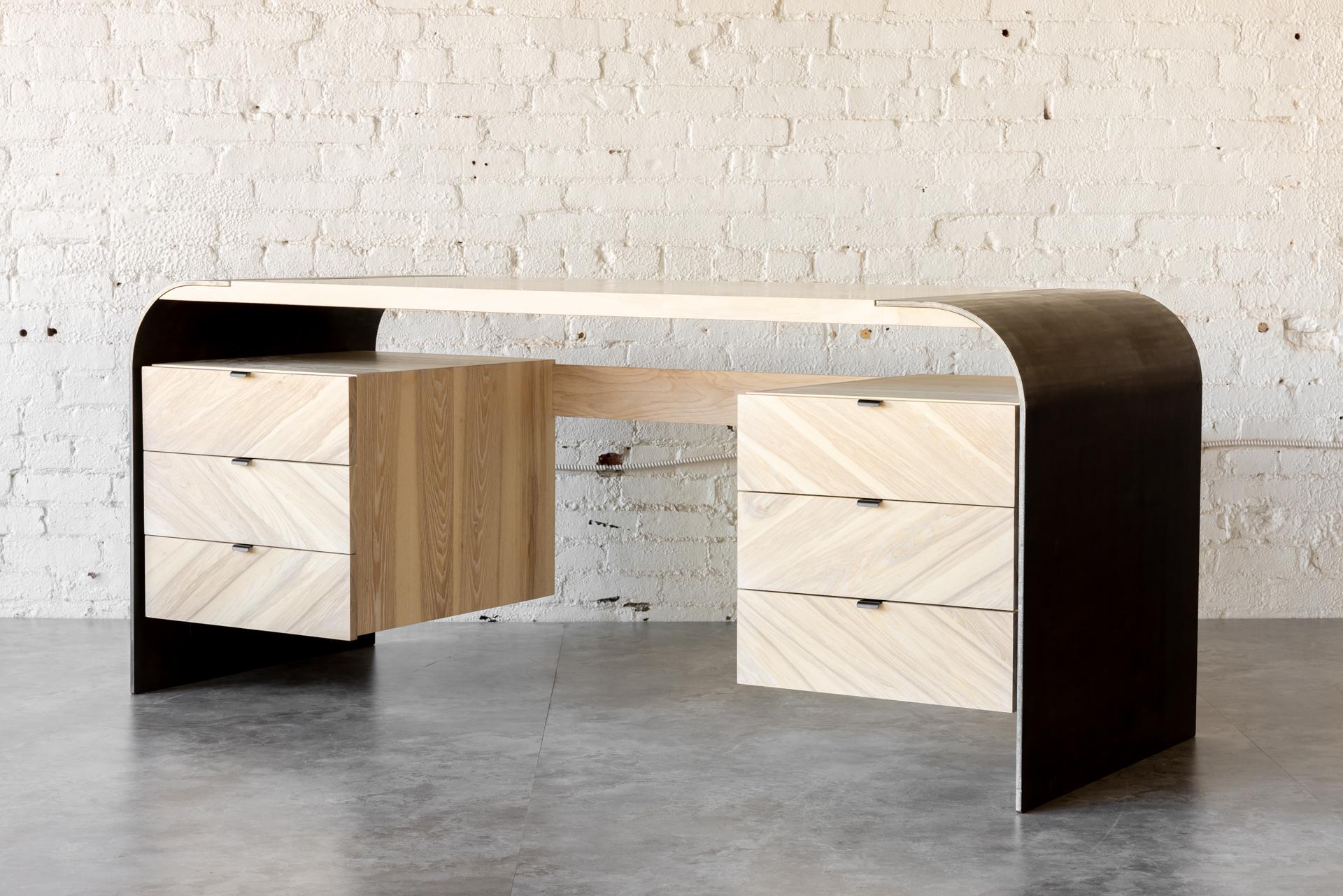 Aurora Sculptural Steel and Ash Wood Desk by Autonomous Furniture For Sale 12