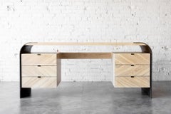 Aurora Sculptural Curved Steel and Solid Ash Wood Desk by Autonomous Furniture