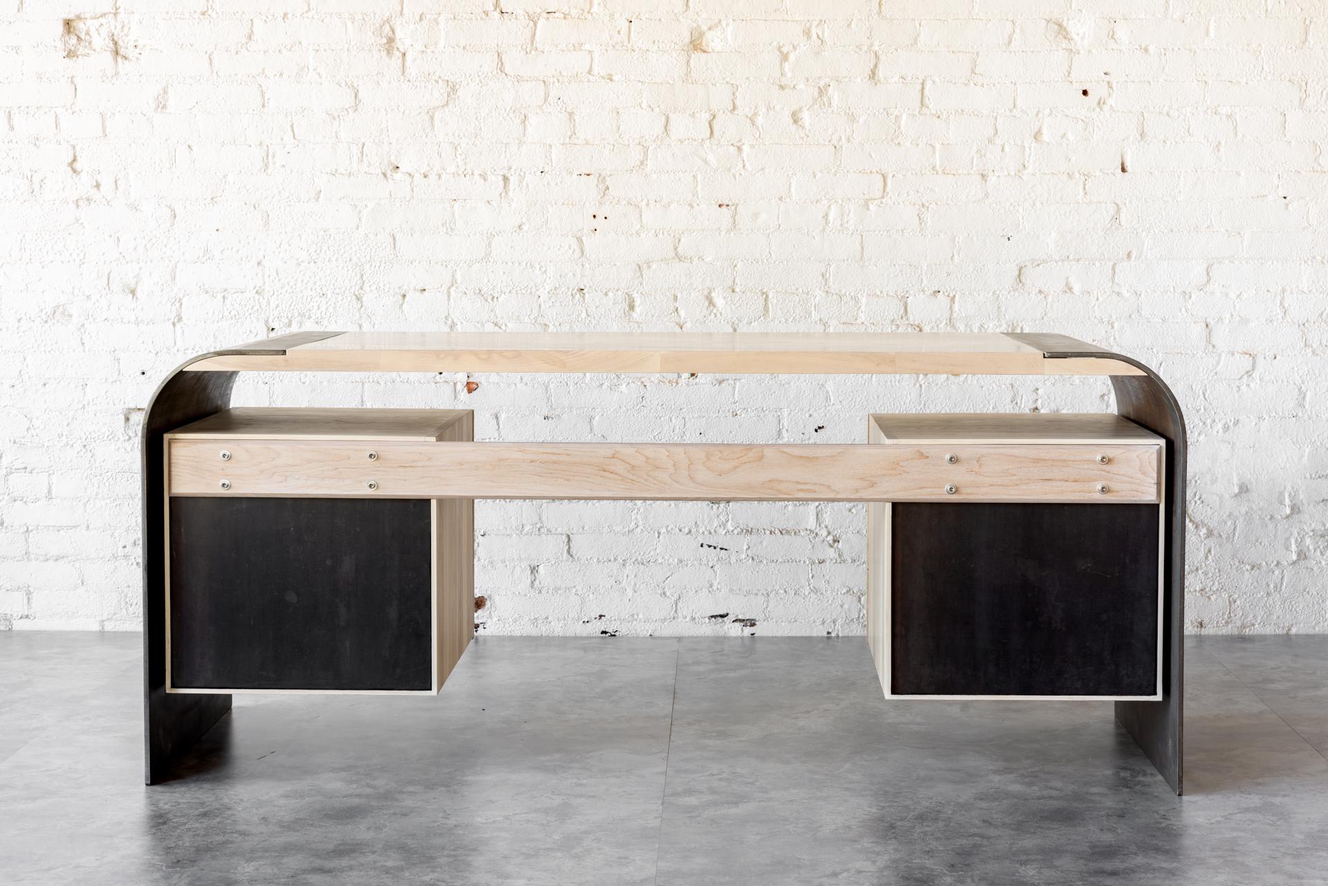 Aurora Sculptural Steel and Ash Wood Desk by Autonomous Furniture For Sale 13