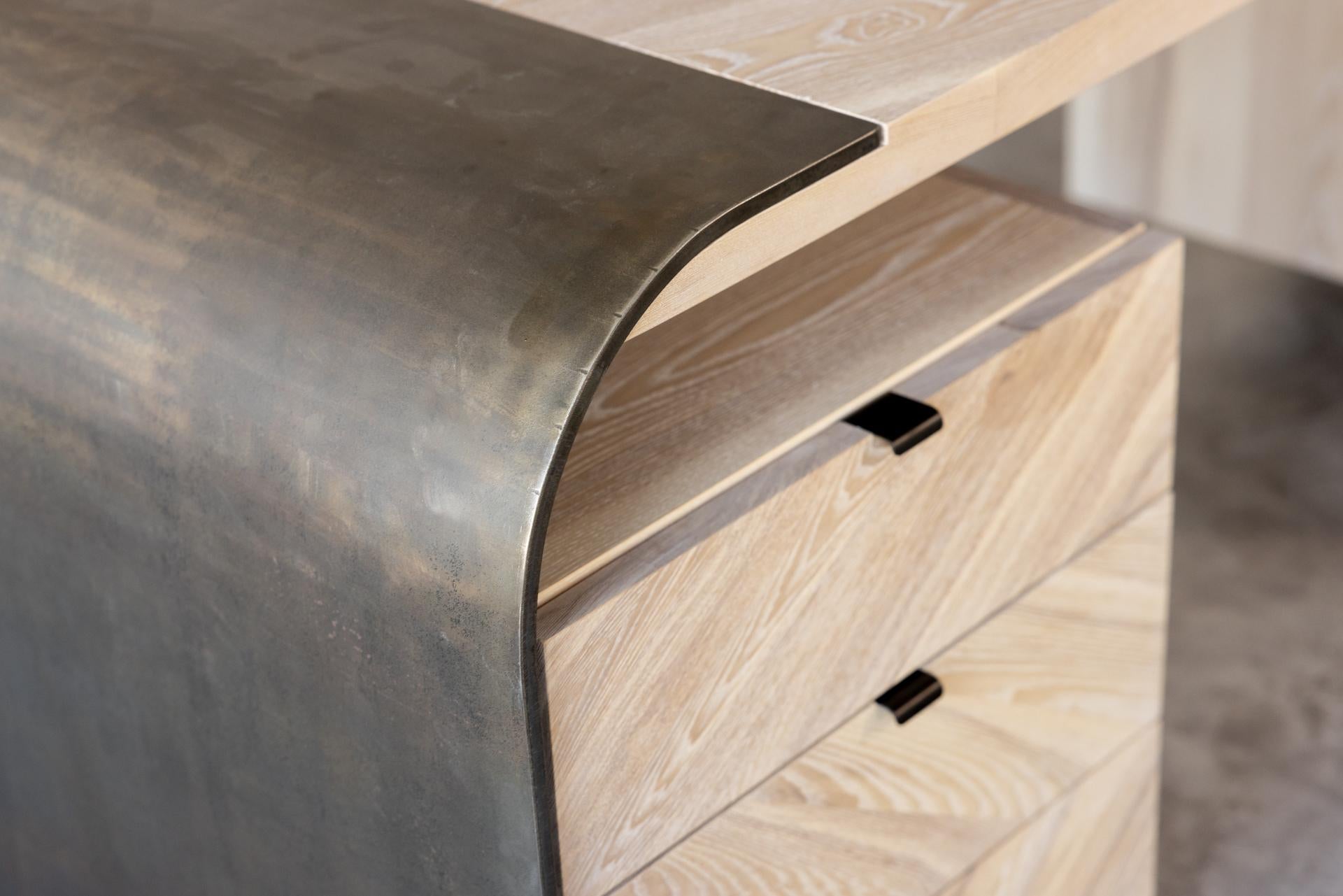 Canadian Aurora Sculptural Steel and Ash Wood Desk by Autonomous Furniture For Sale