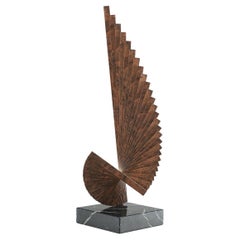 Vintage Tabletop sculpture constructed from flitches of book-matched walnut and brass