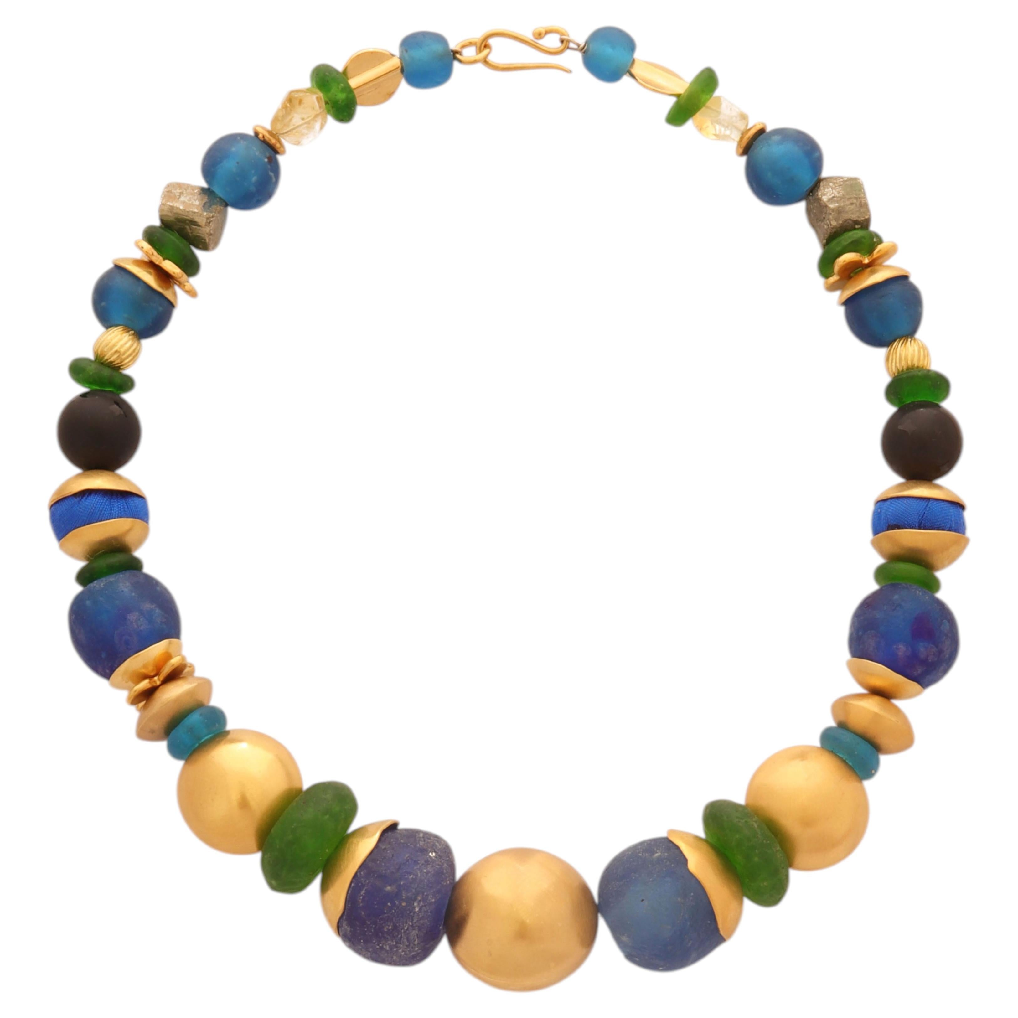 Aurora's Colours Necklace, 24k Vermeil Gold & Gemstones by Katerina Makriyianni