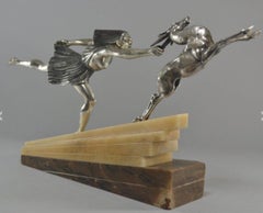Vintage Silvered Bronze Art Deco Statue by Aurore Onu "Chasing the Hind"
