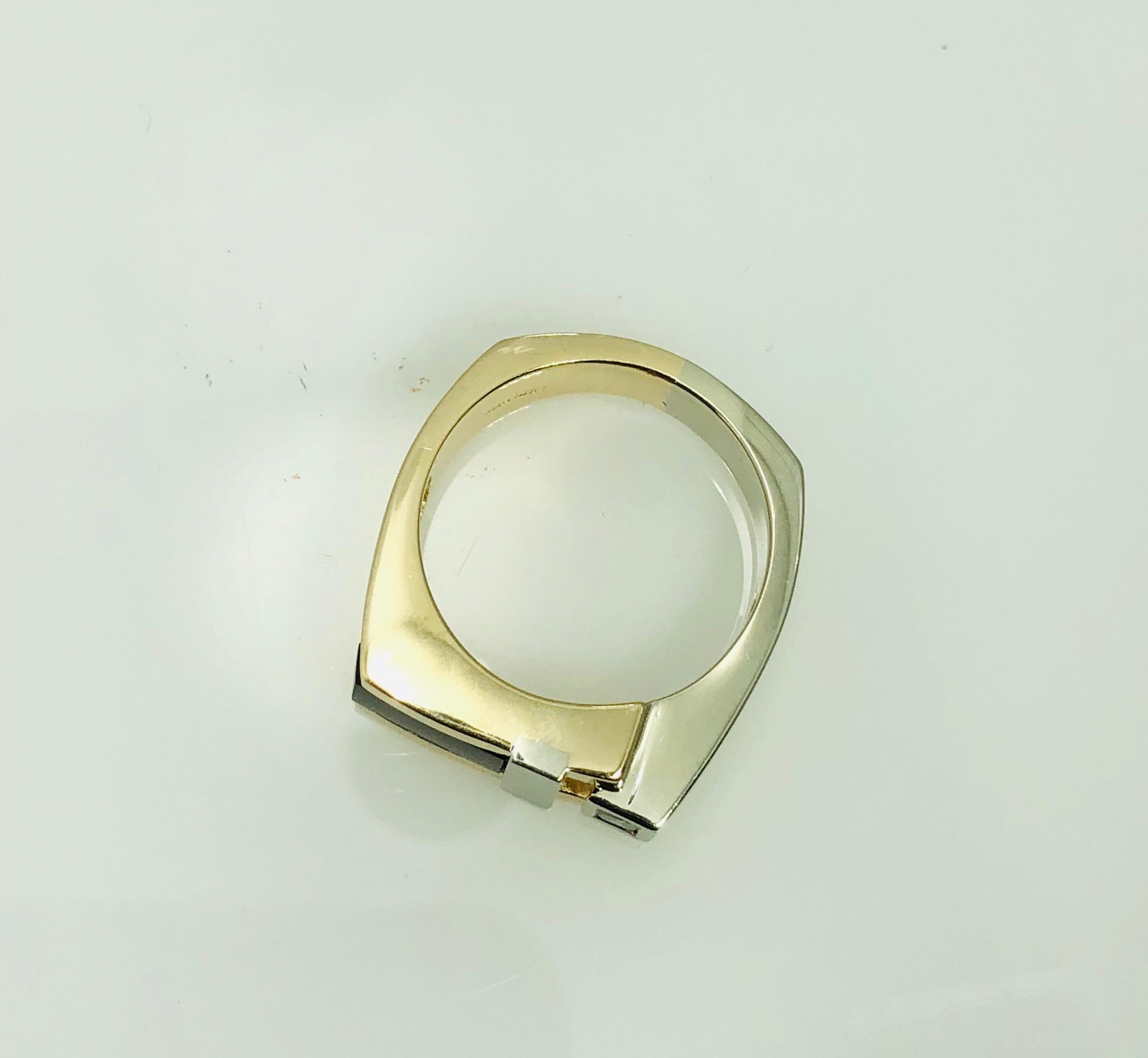 Princess Cut Aurum 14 Karat Two-Tone Diamond and Onyx Contemporary Ring For Sale