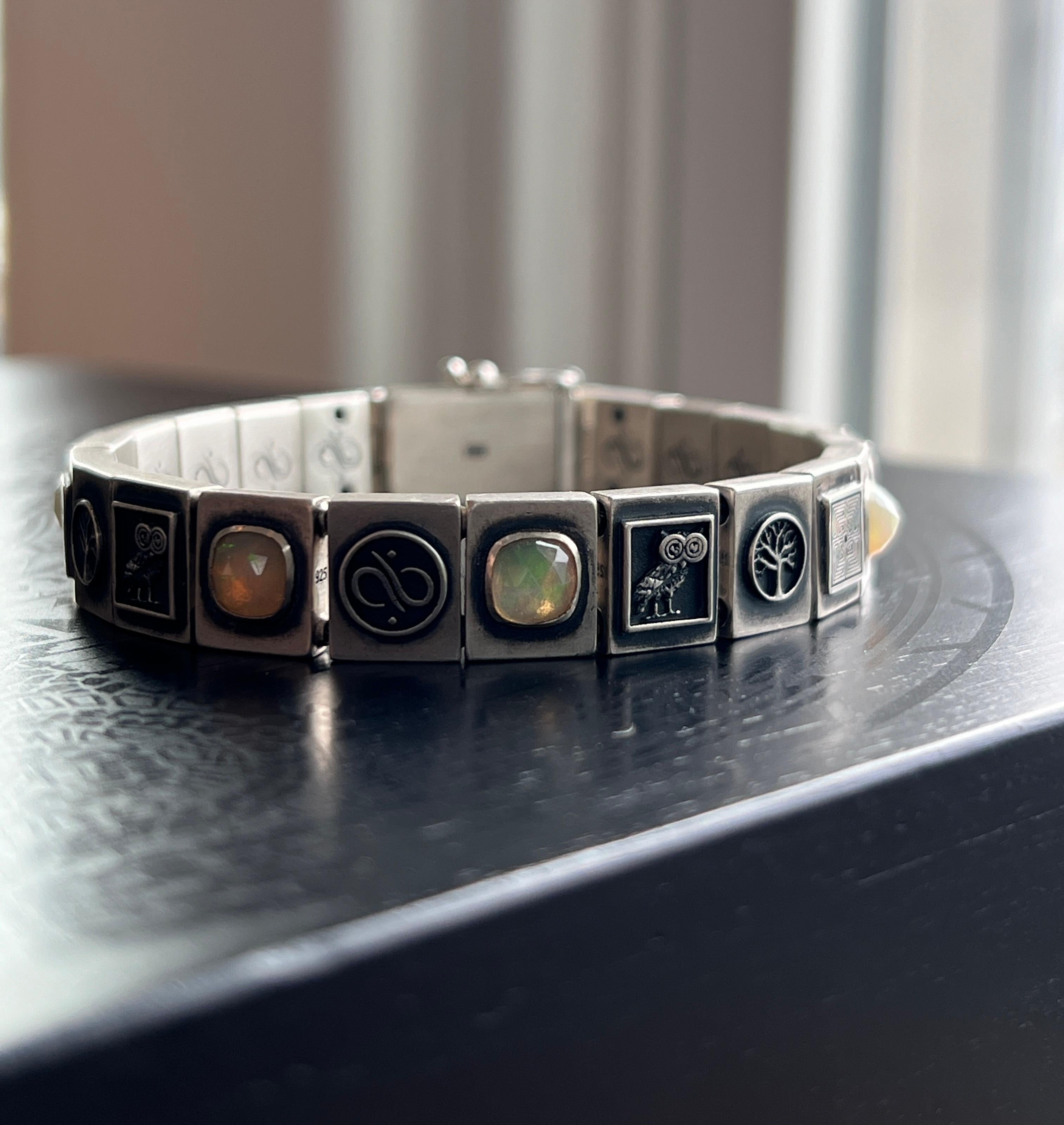 Aurum Brothers Owl of Minerva Rose Cut Cushion Opal and Sterling Silver Bracelet For Sale 7