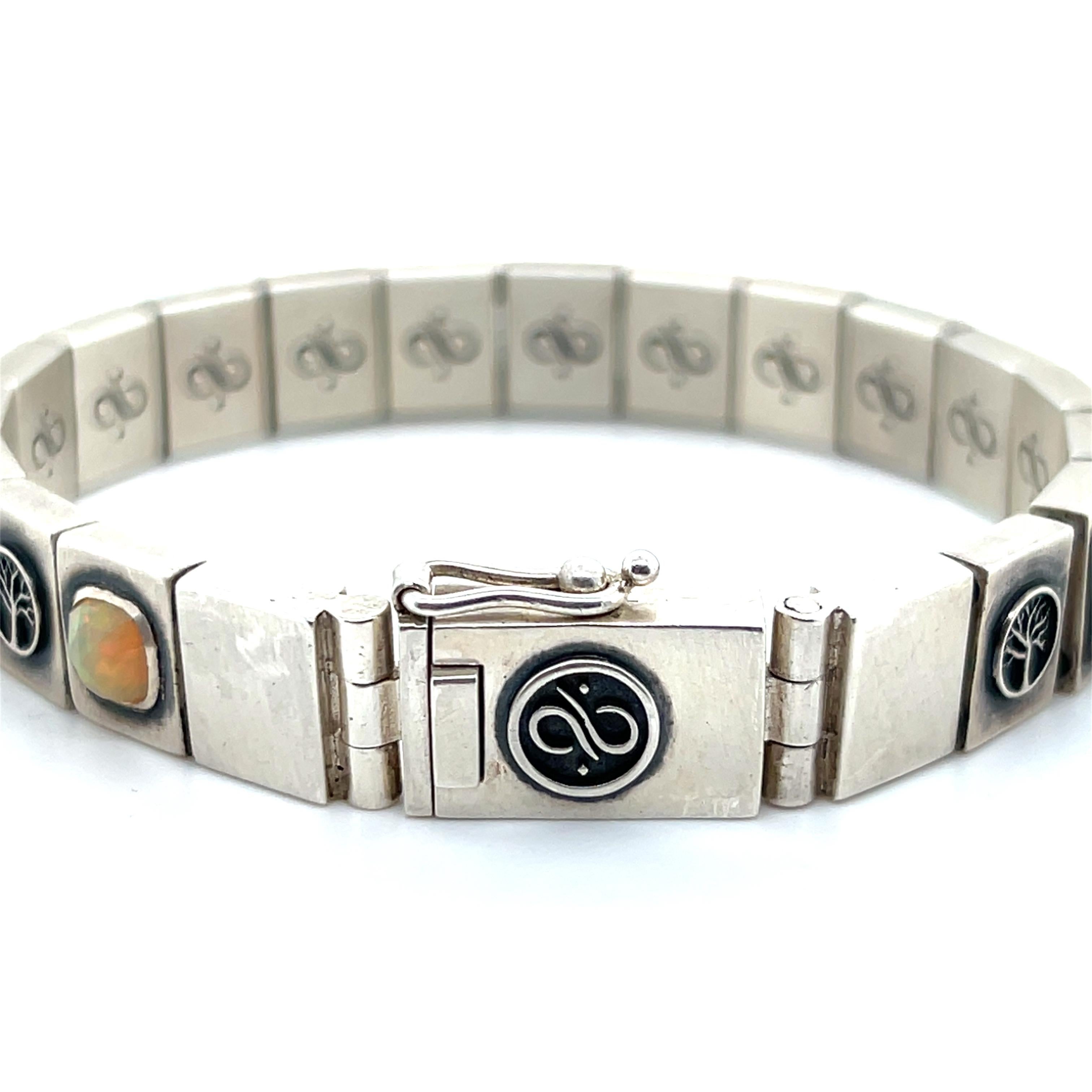 Aurum Brothers Owl of Minerva Rose Cut Cushion Opal and Sterling Silver Bracelet In Good Condition For Sale In Towson, MD