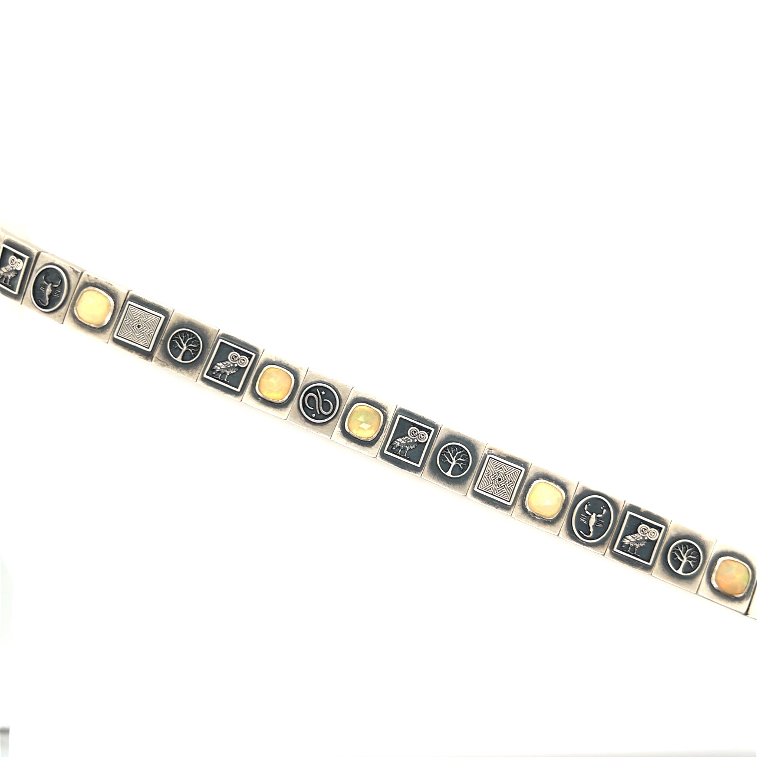 Aurum Brothers Owl of Minerva Rose Cut Cushion Opal and Sterling Silver Bracelet For Sale 2