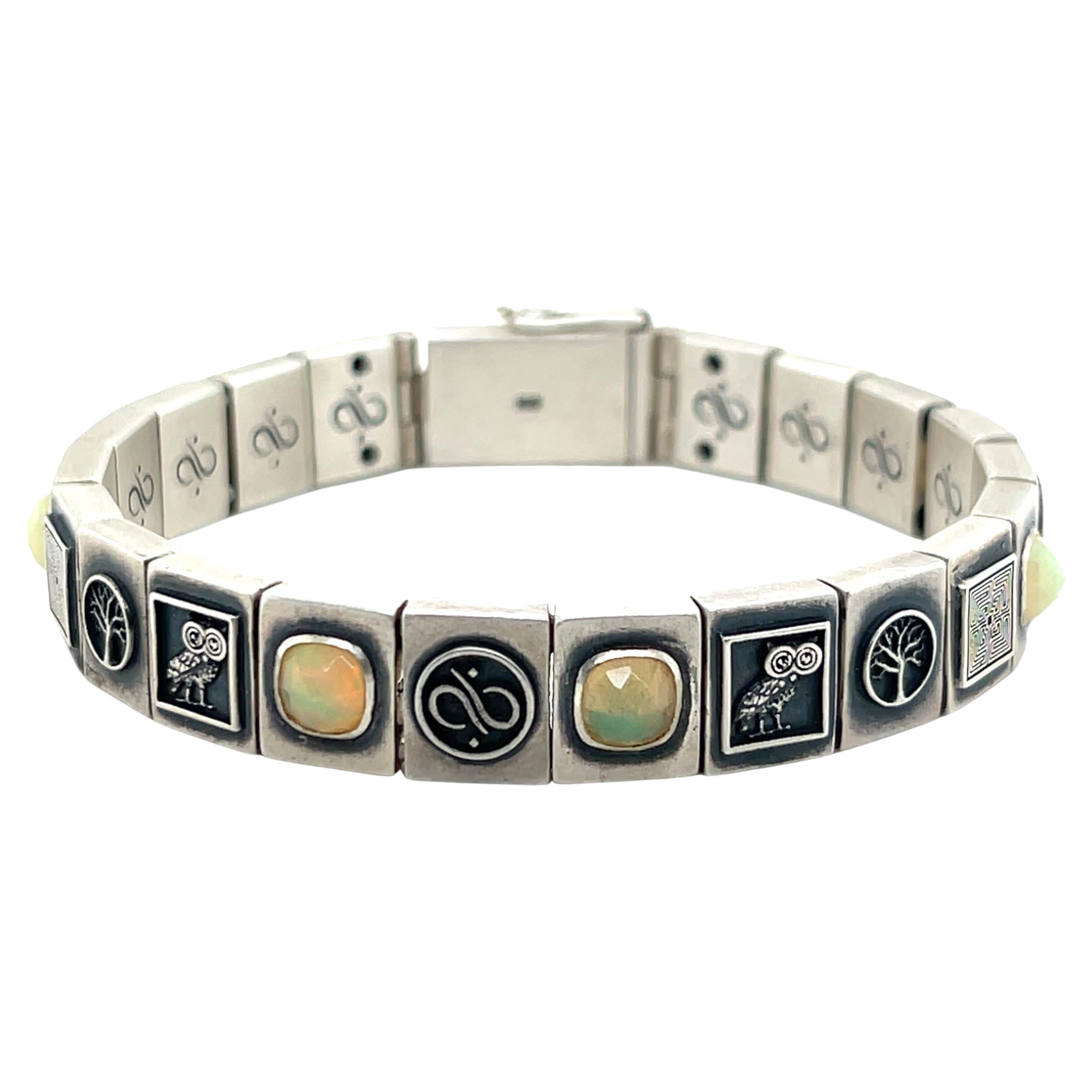 Aurum Brothers Owl of Minerva Rose Cut Cushion Opal and Sterling Silver Bracelet For Sale