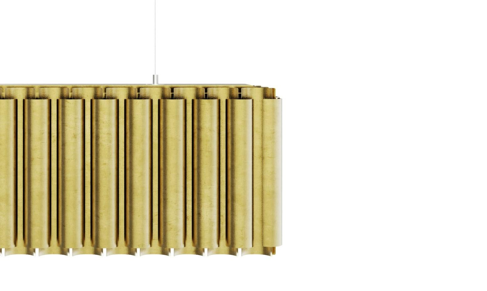 Art Deco Aurum I Rectangular Pendant Light in Matte Hammered Brass by Brabbu For Sale