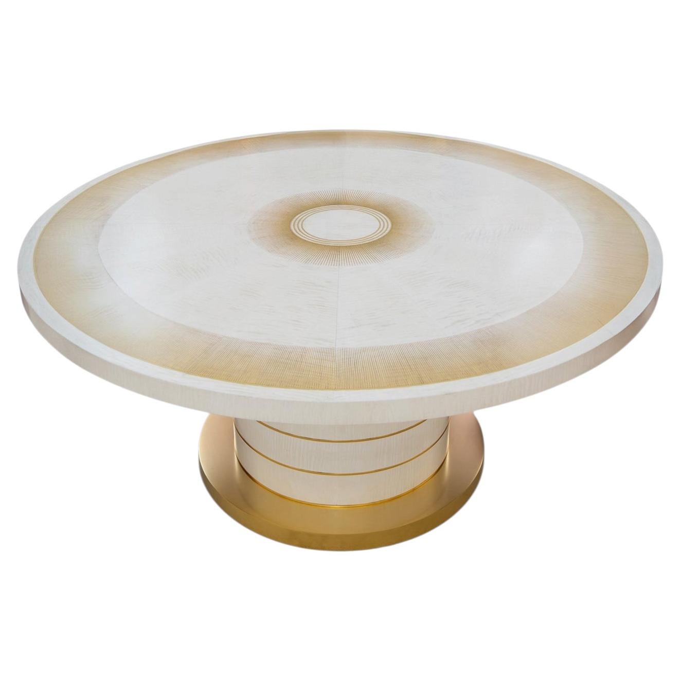 Aurum Round White with Gold Base Dining Table For Sale