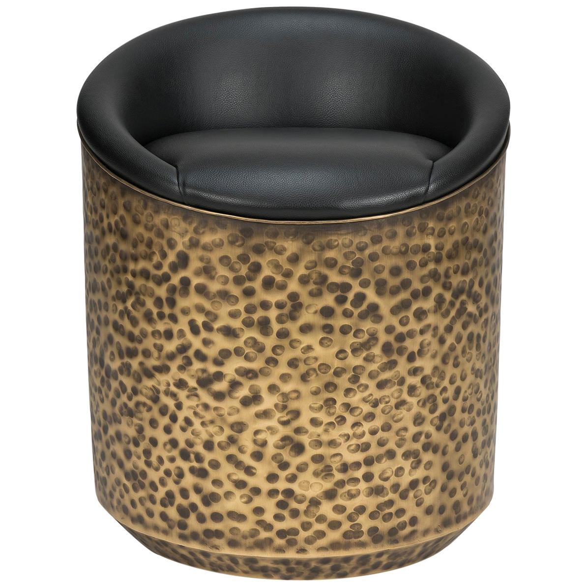 Aurum Stool with Hand-Hammered Brass For Sale