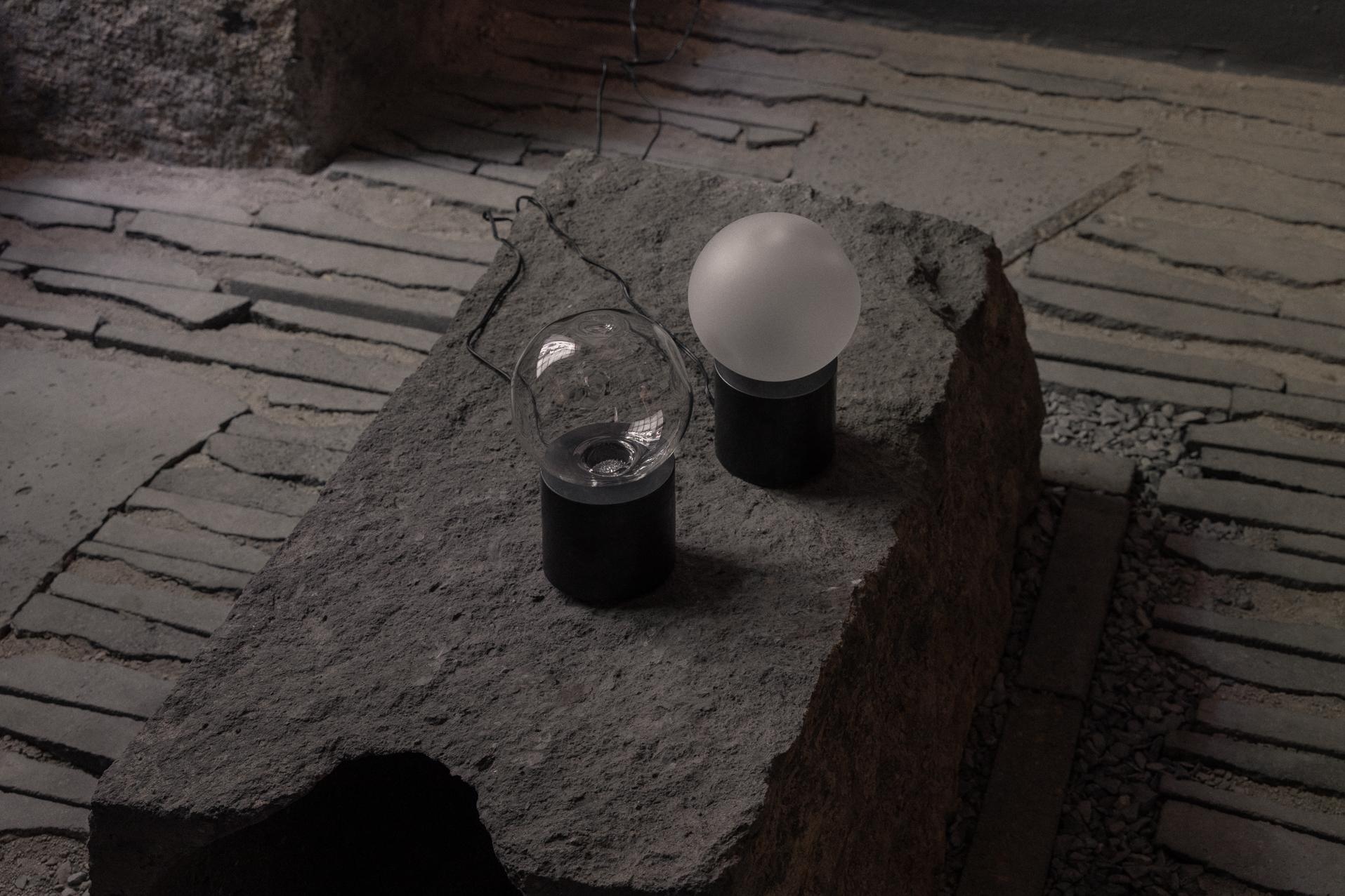 Frosted Aurum Table Lamp with Round Base & Glass Sphere Shade by Nuumbra For Sale