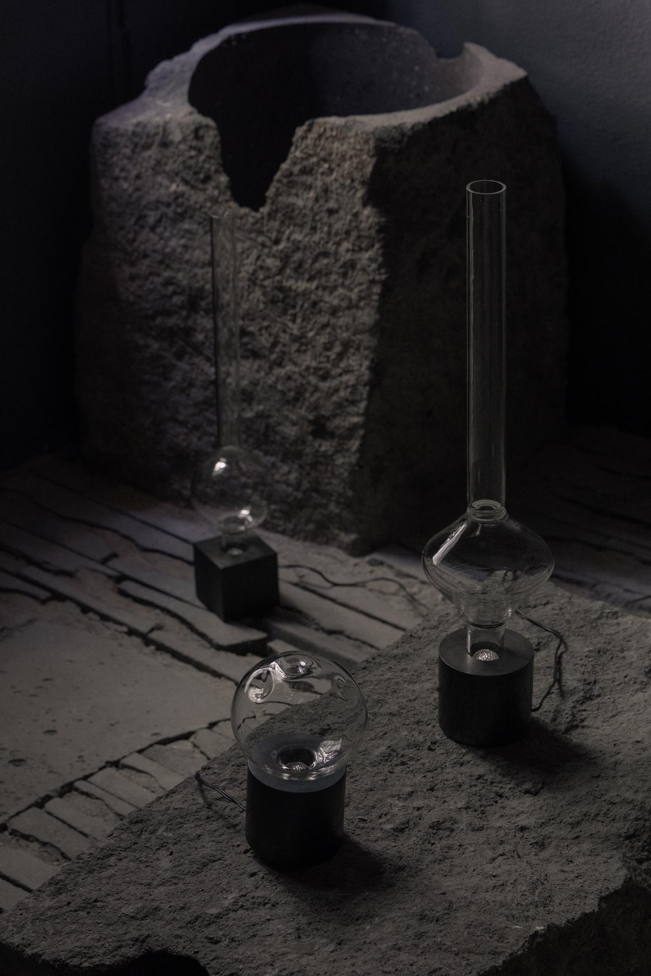 Brass Aurum Table Lamp with Round Base & Glass Sphere Shade by Nuumbra For Sale