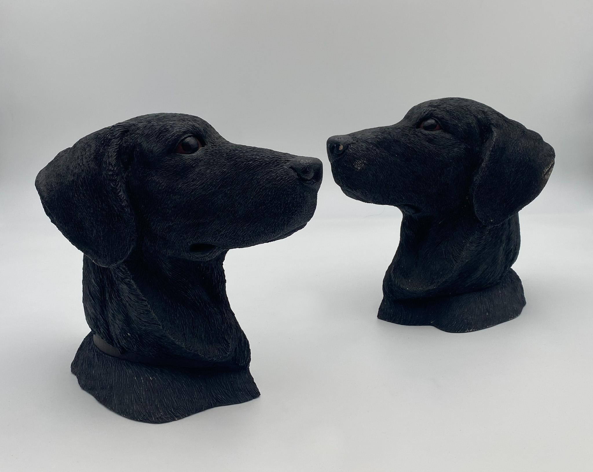 Mid-Century Modern Aus-Ben Studios Black Labrador Dog Head Bookends, United States, circa 1987 For Sale