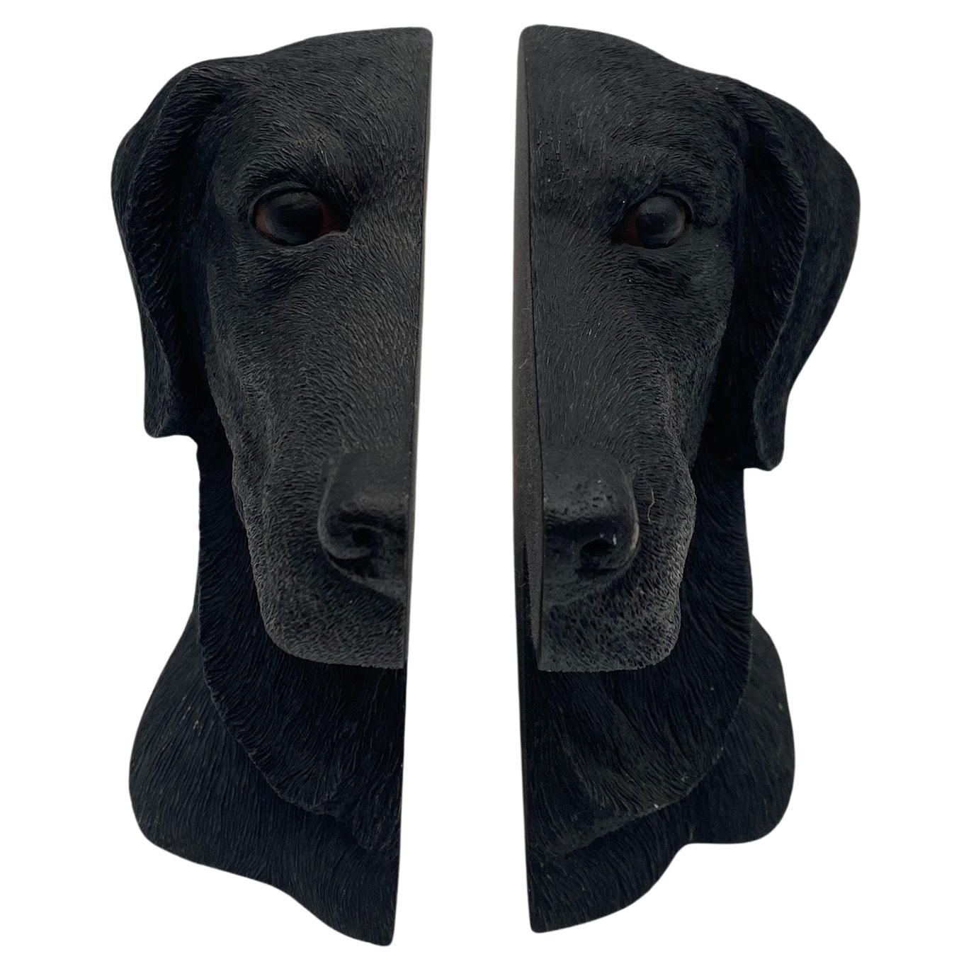 Aus-Ben Studios Black Labrador Dog Head Bookends, United States, circa 1987 For Sale