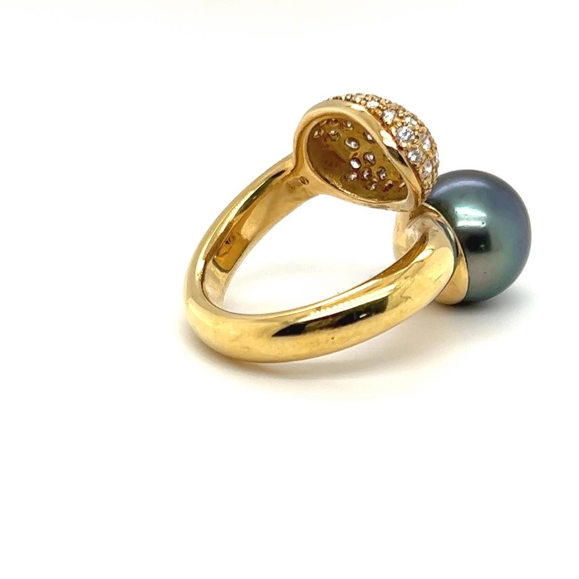 Boucle d'oreille Ausgefallener Gelbgold en or 18 carats avec perles de Tahiti et diamants en vente 10