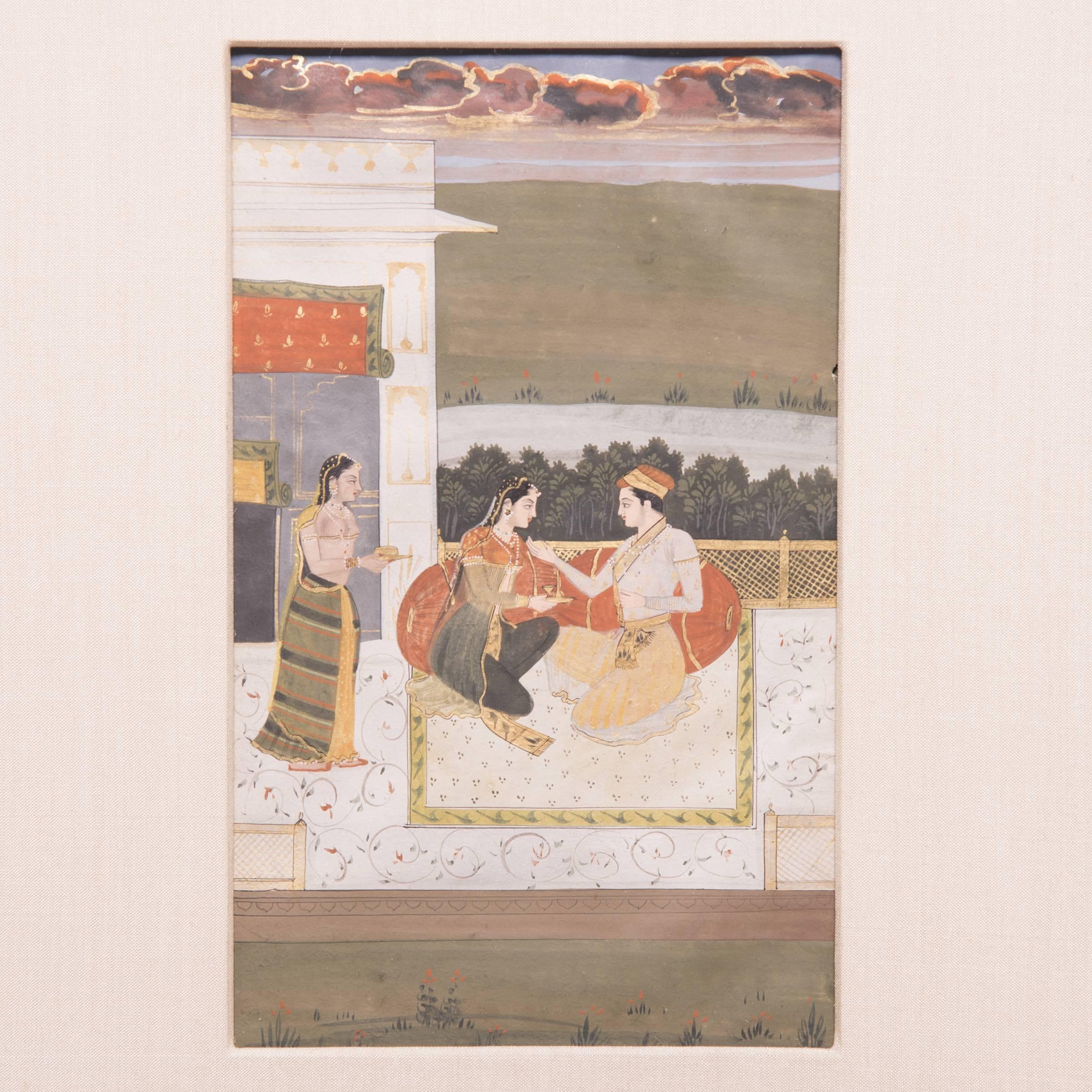 Artistic expression was strongly encouraged during India’s Mughal period, resulting in a rich tradition of painting that includes exquisitely detailed and masterfully painted miniatures. This miniature features a prince receiving a female guest on