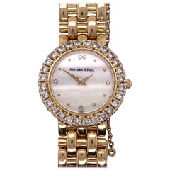 Austern & Paul Ladies Diamond Bezel 14 Karat Yellow Gold Quartz MOP Watch