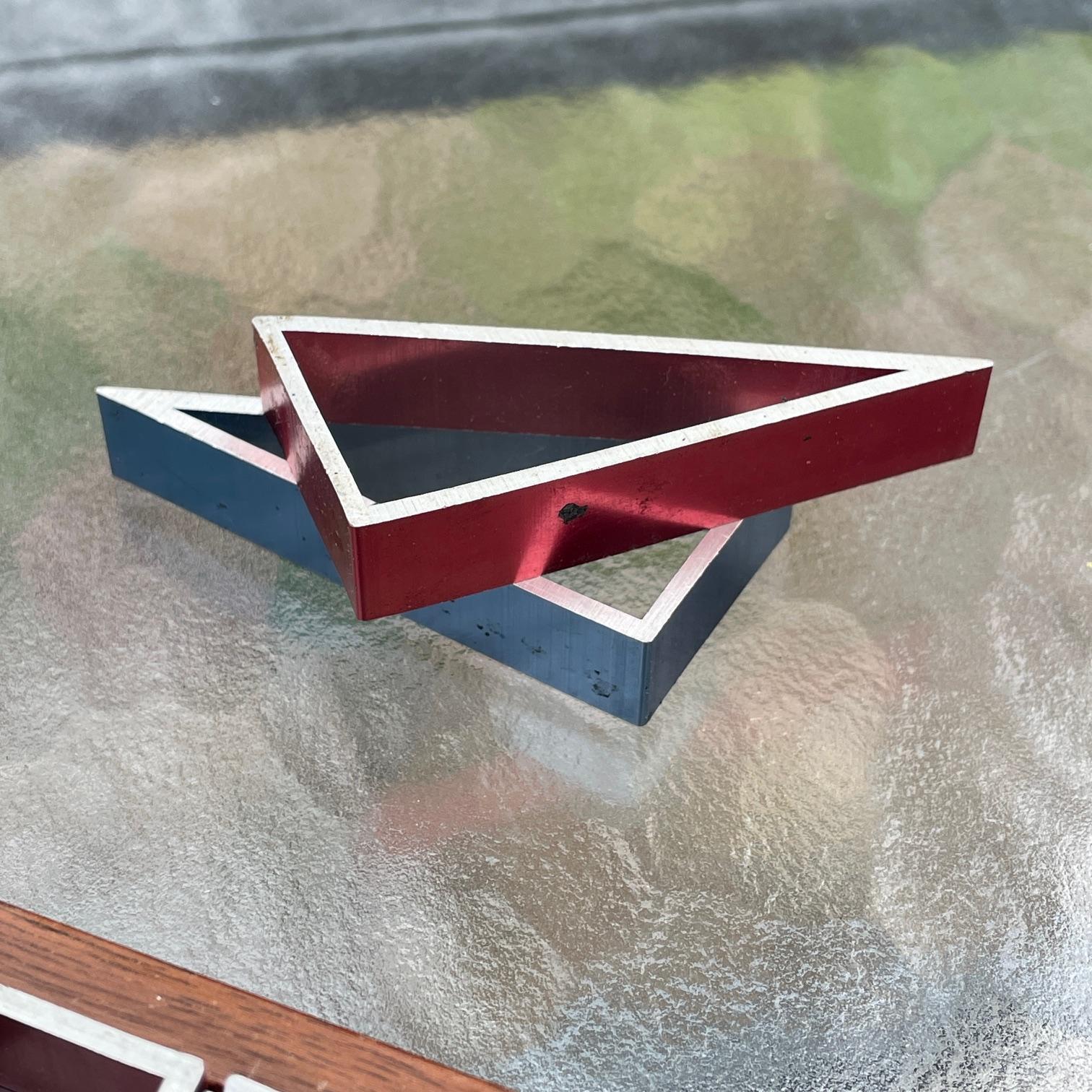 Late 20th Century Austin Alcoa Puzzle Red + Blue Aluminum Triangles in Walnut Case Desktop Toy
