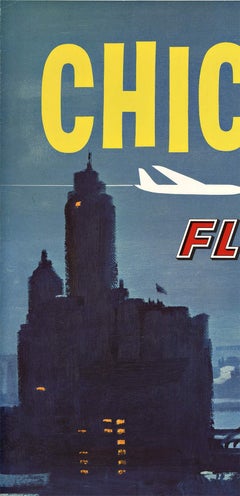Affiche de voyage vintage originale de Chicago Fly TWA - Trans World Airline