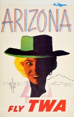 Original Vintage Poster Arizona Fly TWA Travel Advertising Trans World Airlines