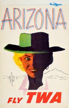 Original Vintage-Poster Arizona Fly TWA Travel Advertising Trans World Airlines, Original 