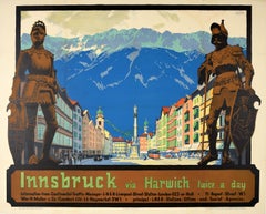 Affiche rétro originale de voyage en chemin de fer Innsbruck Via Harwich de la LNER Austin Cooper