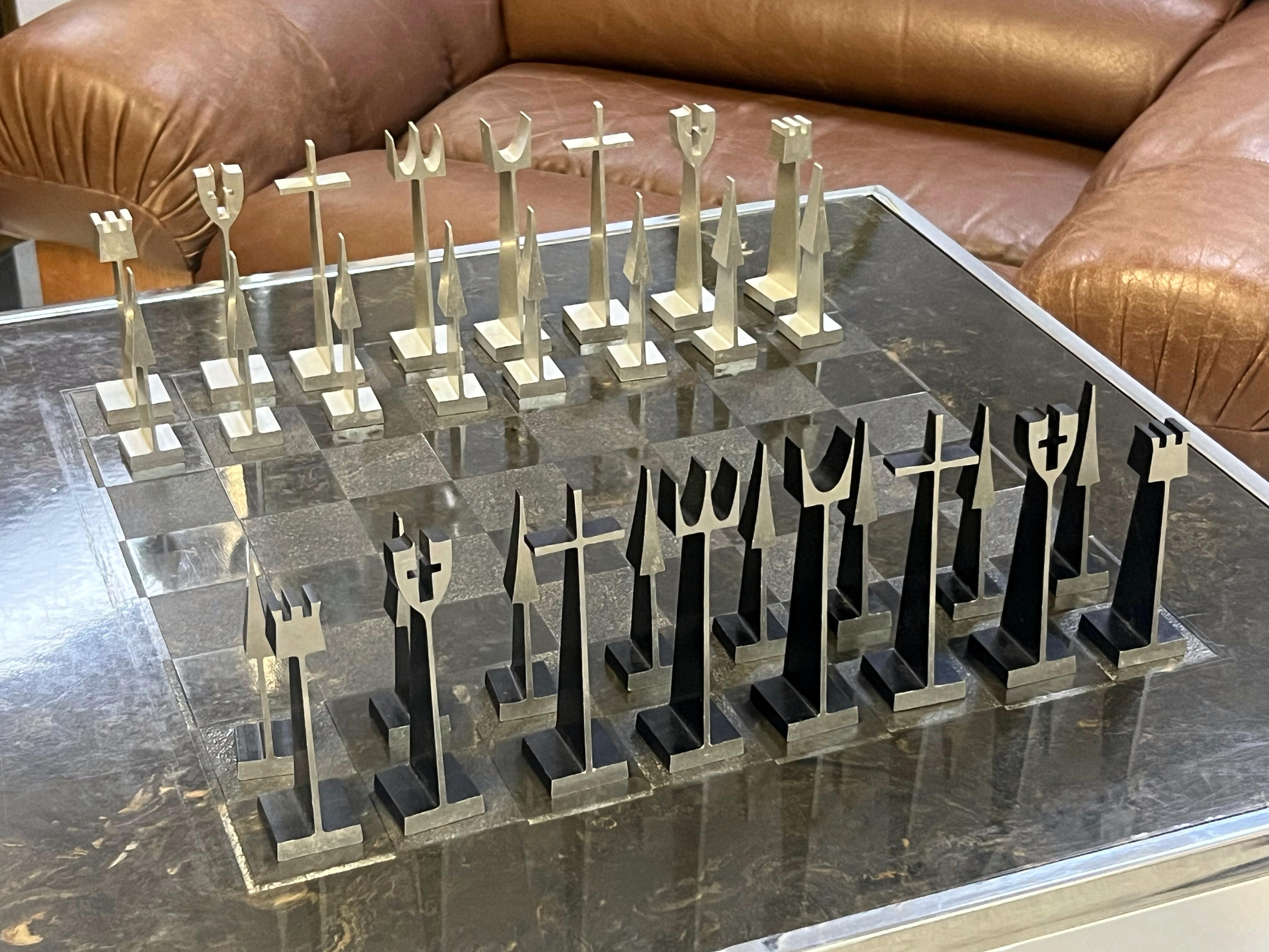 Mid-20th Century Austin Cox Chess Set with Game Table 1962 For Sale