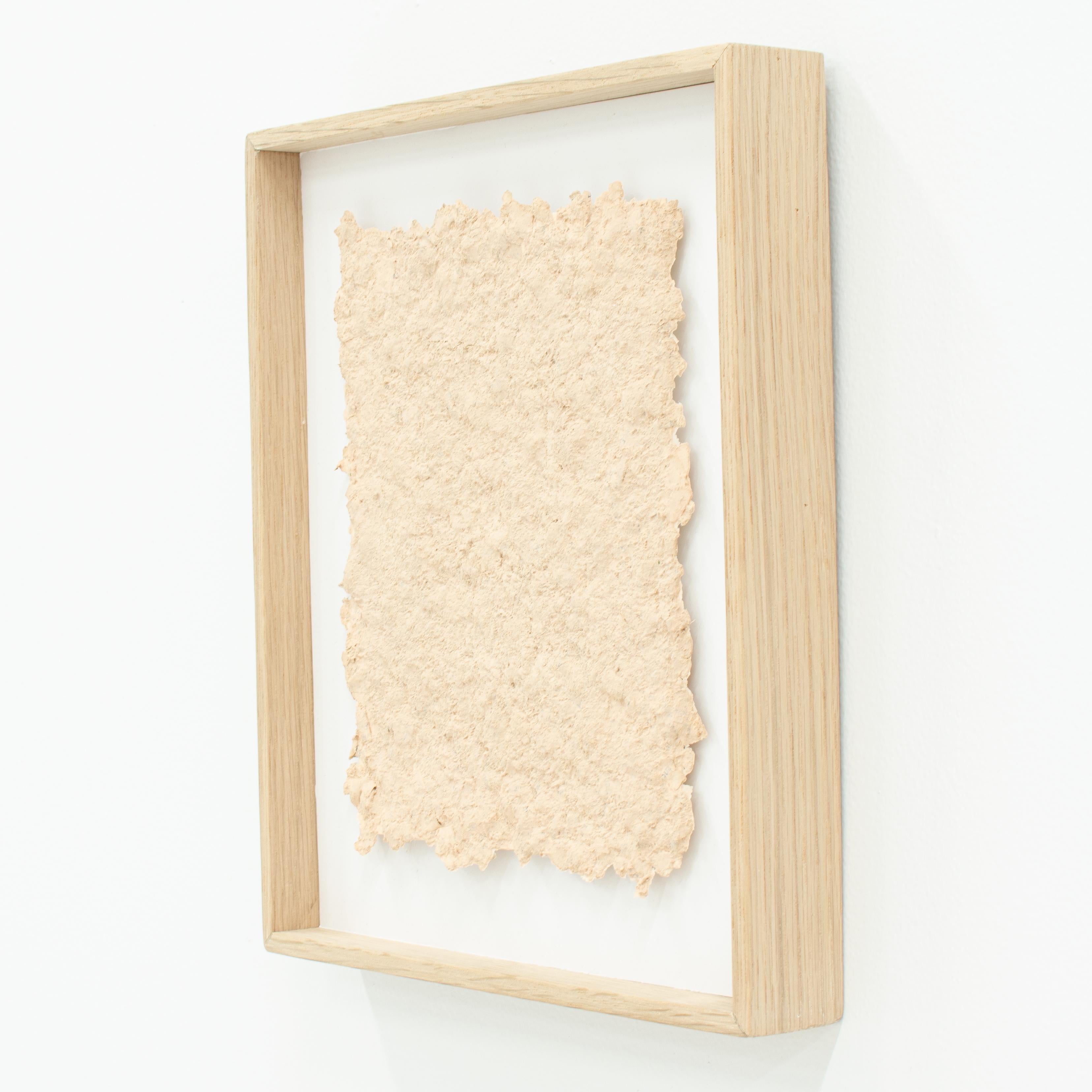 P 300 Series, Blush - textured book pages & pigment in open oak wood frame  - Minimalist Mixed Media Art by Austin Kerr