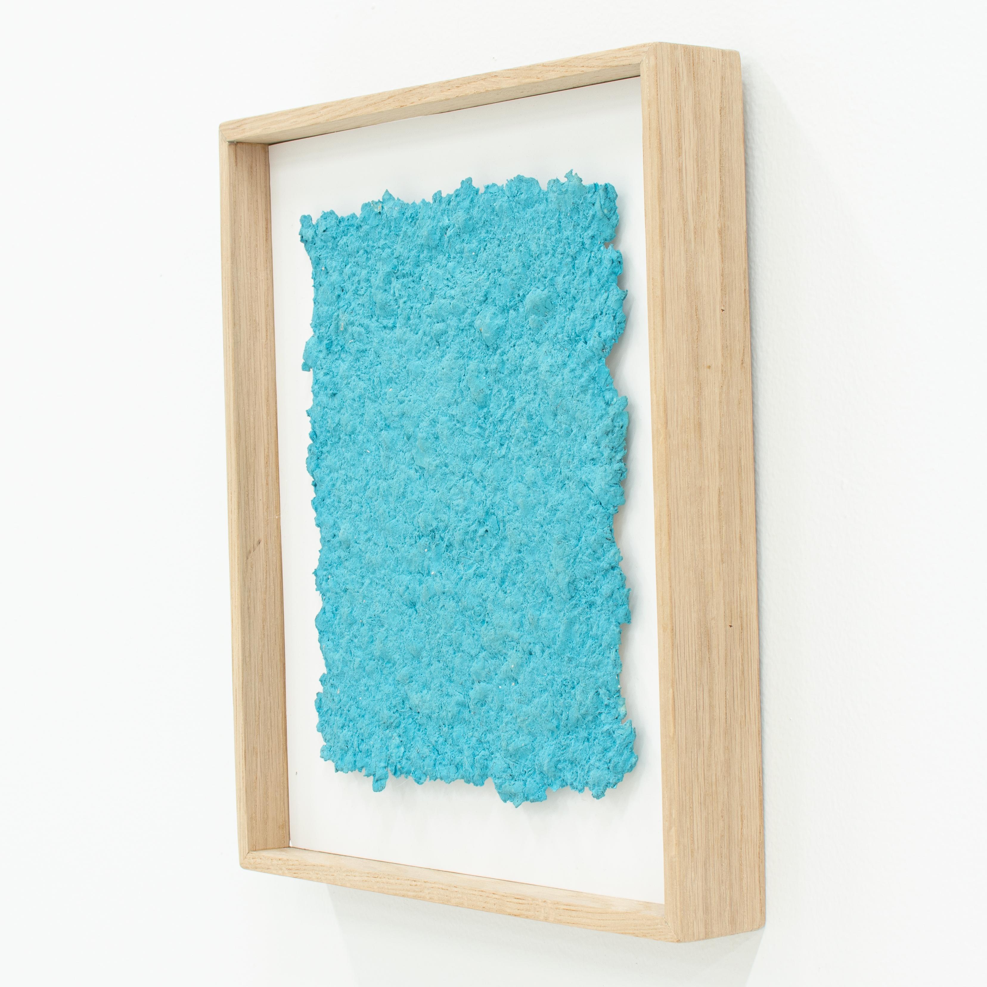 P 300 Series, Calm Blue - textured book pages & pigment in open oak wood frame  - Minimalist Mixed Media Art by Austin Kerr