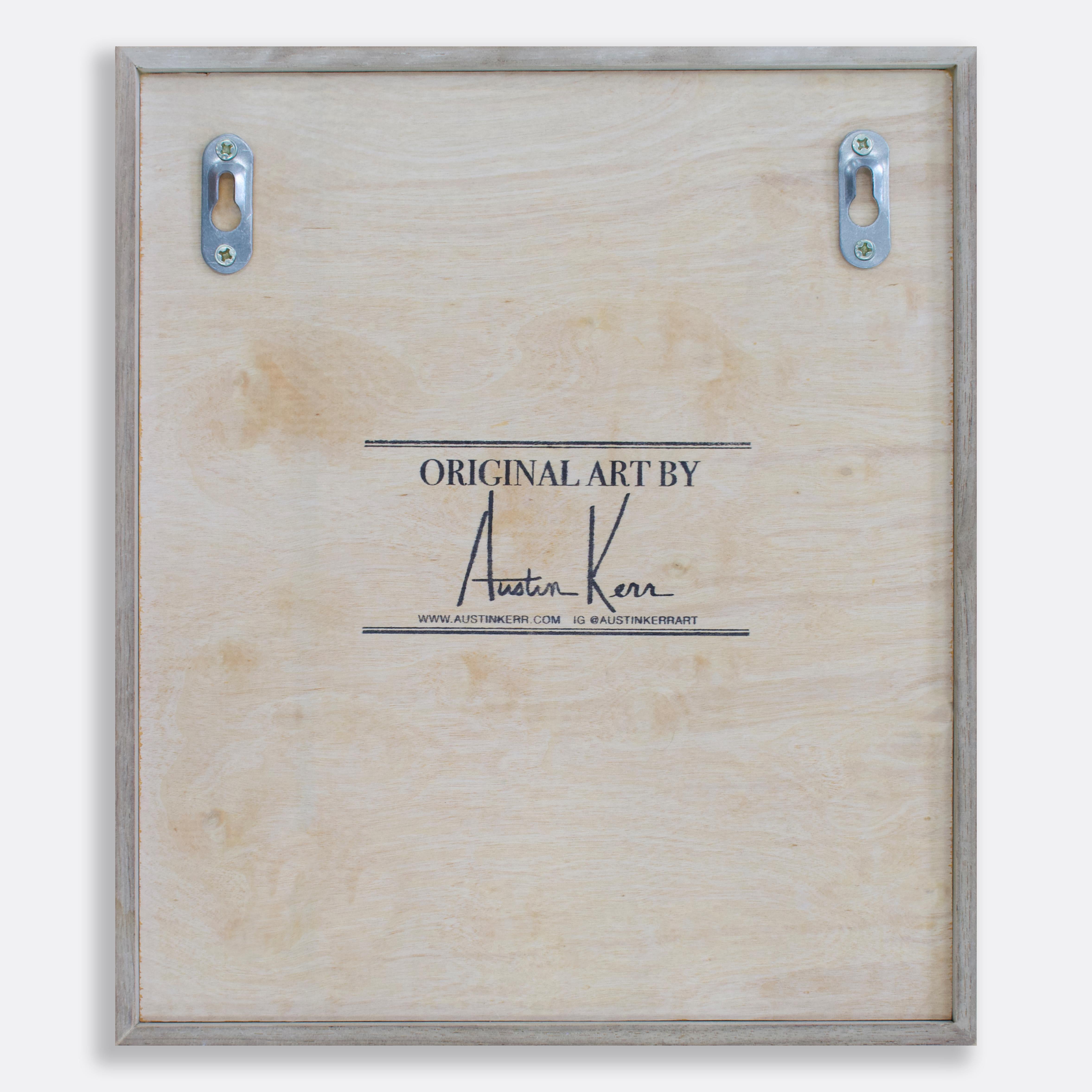 P 300 Series, Calm Blue - textured book pages & pigment in open oak wood frame  For Sale 1