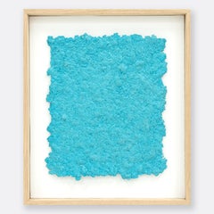 P 300 Series, Calm Blue - textured book pages & pigment in open oak wood frame 