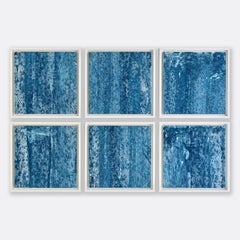 Bless - framed 6 piece blue abstract plaster and acrylic painting 