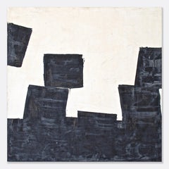 Building Blocks - black and white abstract plaster and acrylic painting