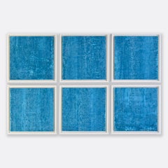 Calm Water - framed 6 piece blue abstract plaster and acrylic painting 2018