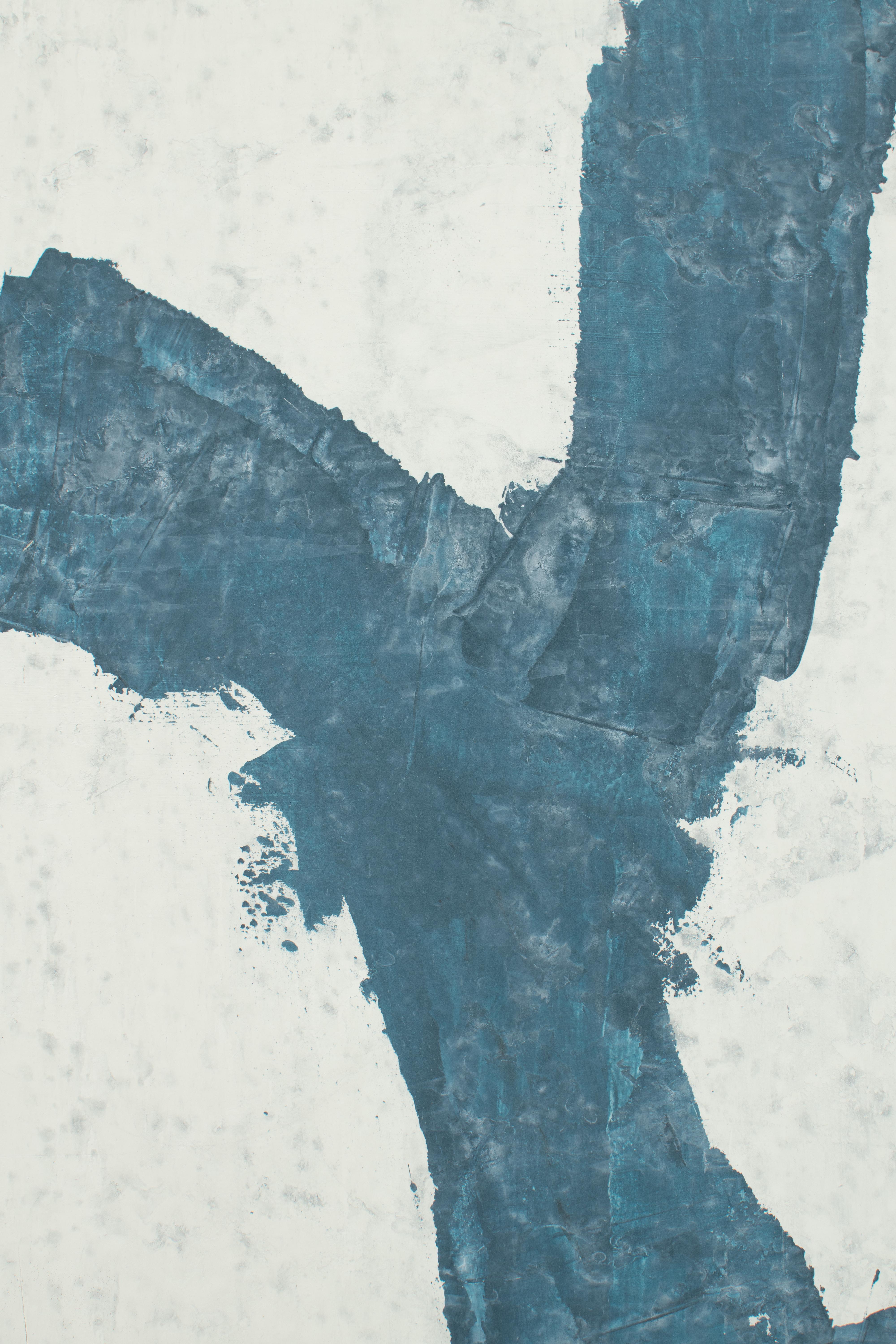 Clear Waters - 3 pièces peinture abstraite bleue et blanche en plâtre et acrylique  5