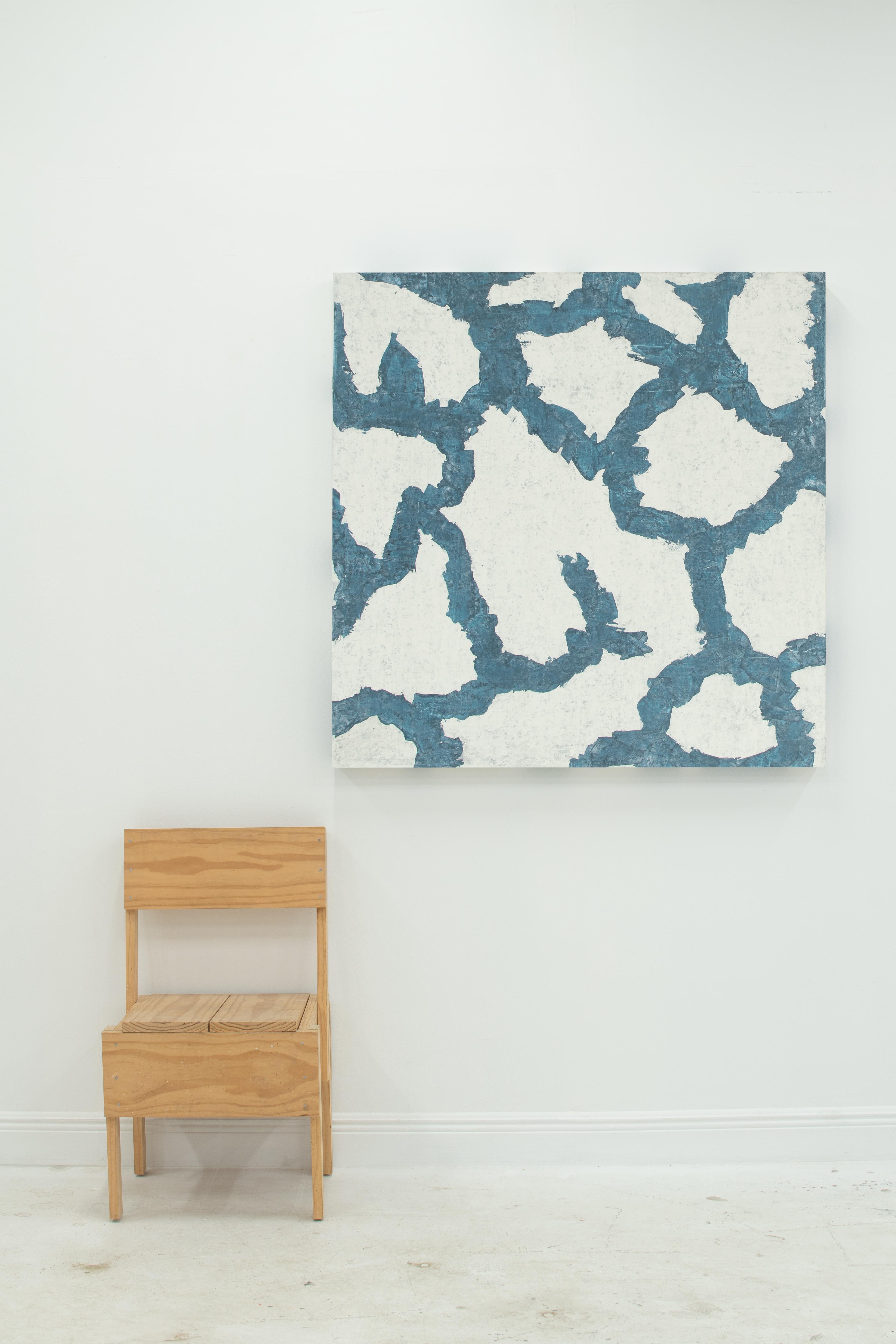Clear Waters - 3 pièces peinture abstraite bleue et blanche en plâtre et acrylique  7