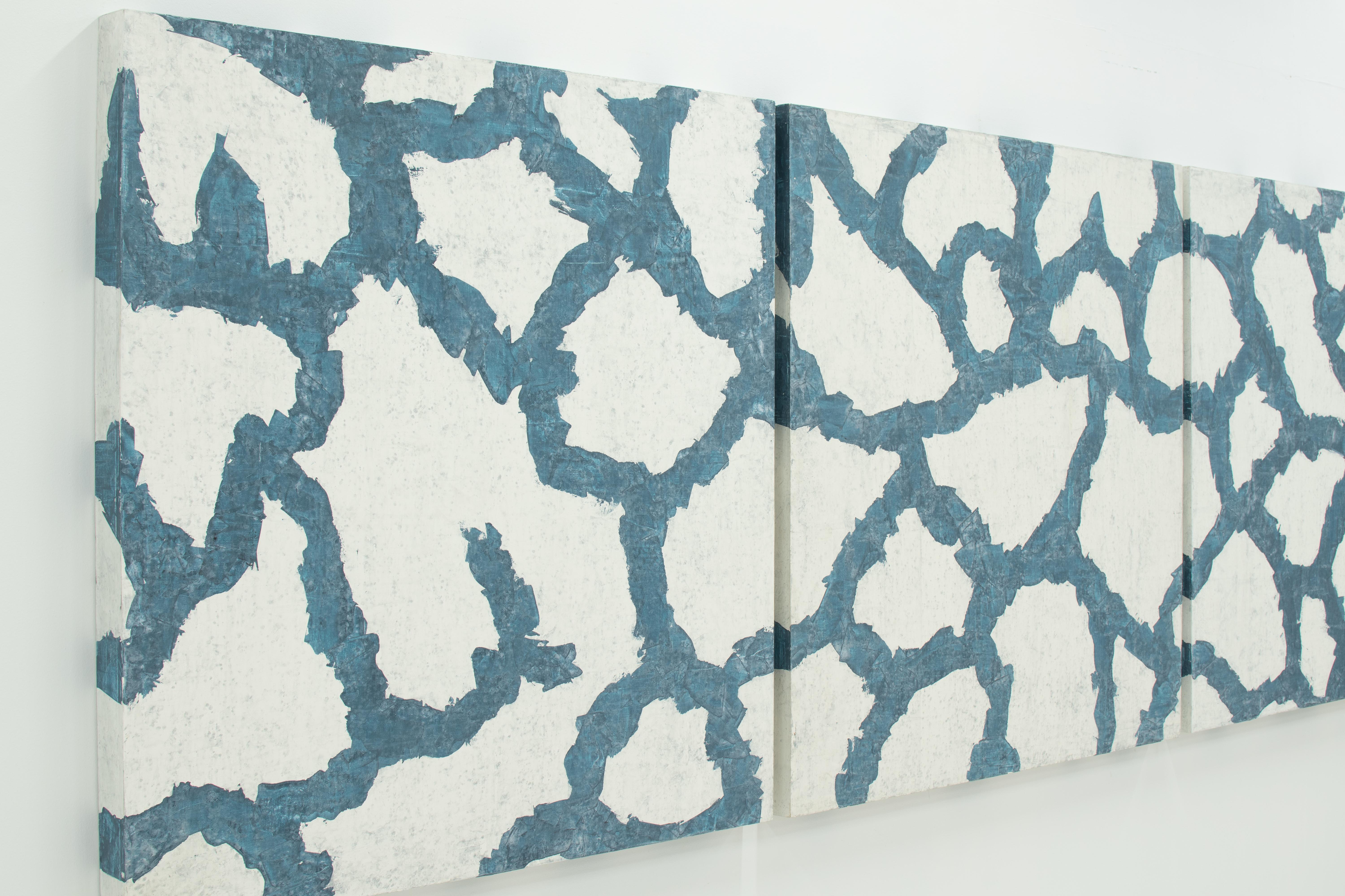 Clear Waters - 3 pièces peinture abstraite bleue et blanche en plâtre et acrylique  1