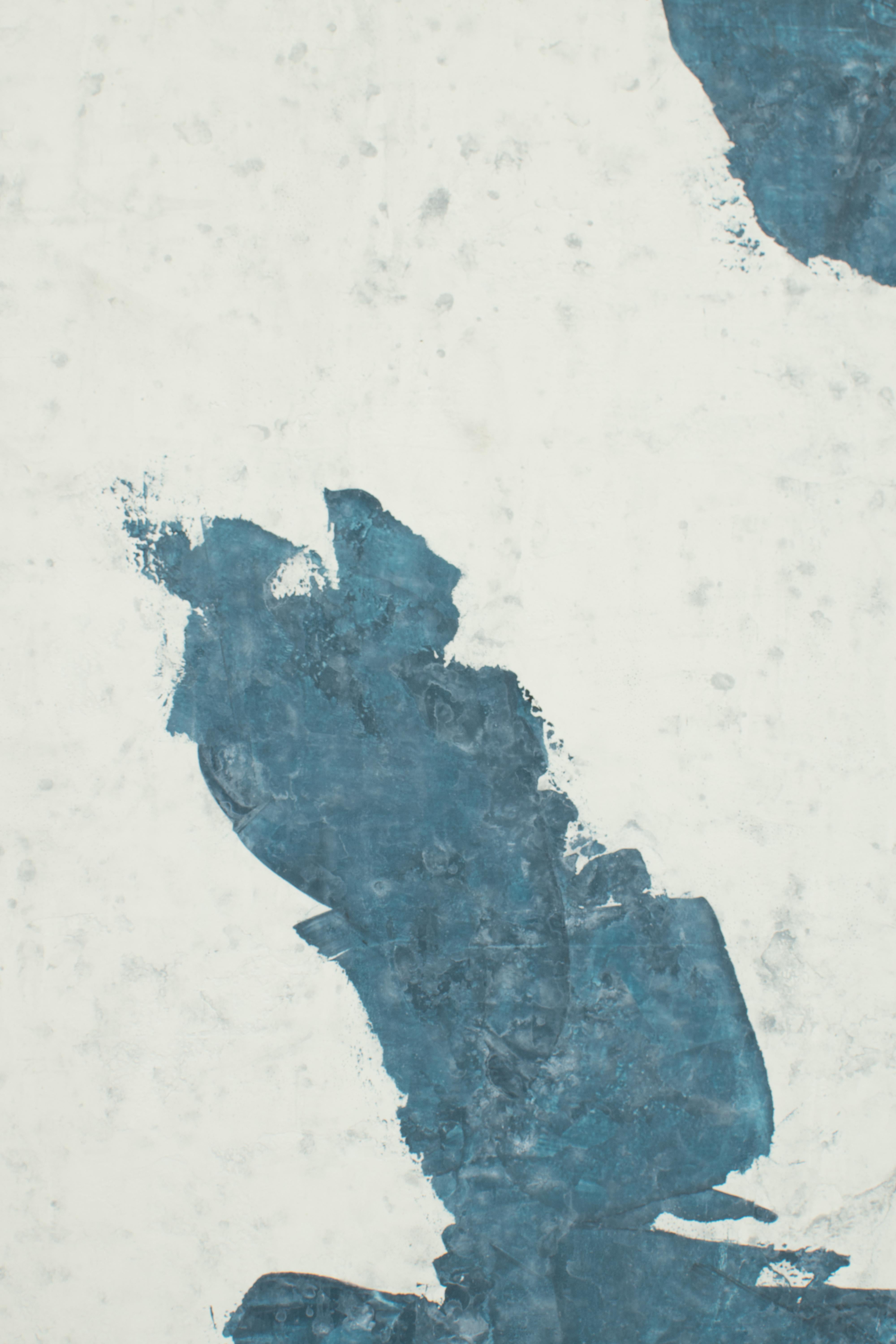 Clear Waters - 3 pièces peinture abstraite bleue et blanche en plâtre et acrylique  3